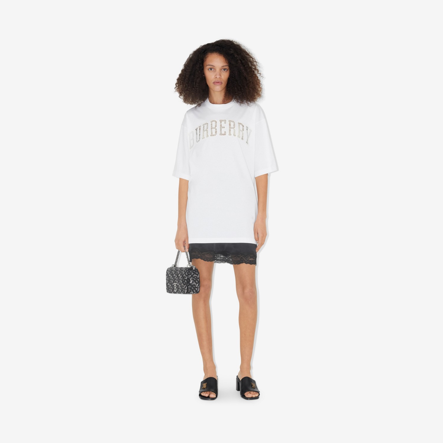 T-shirt oversize en coton avec logo en dentelle (Blanc Optique) - Femme | Site officiel Burberry®