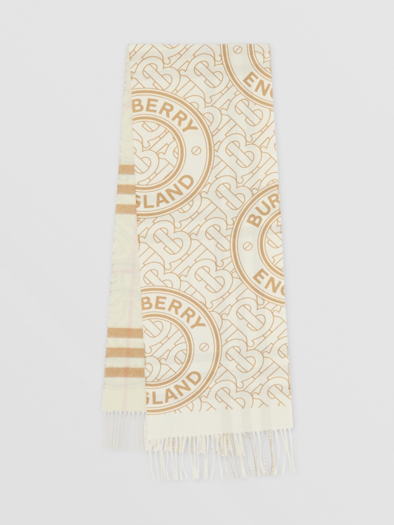 Reversible Check and Monogram Cashmere Scarf in White