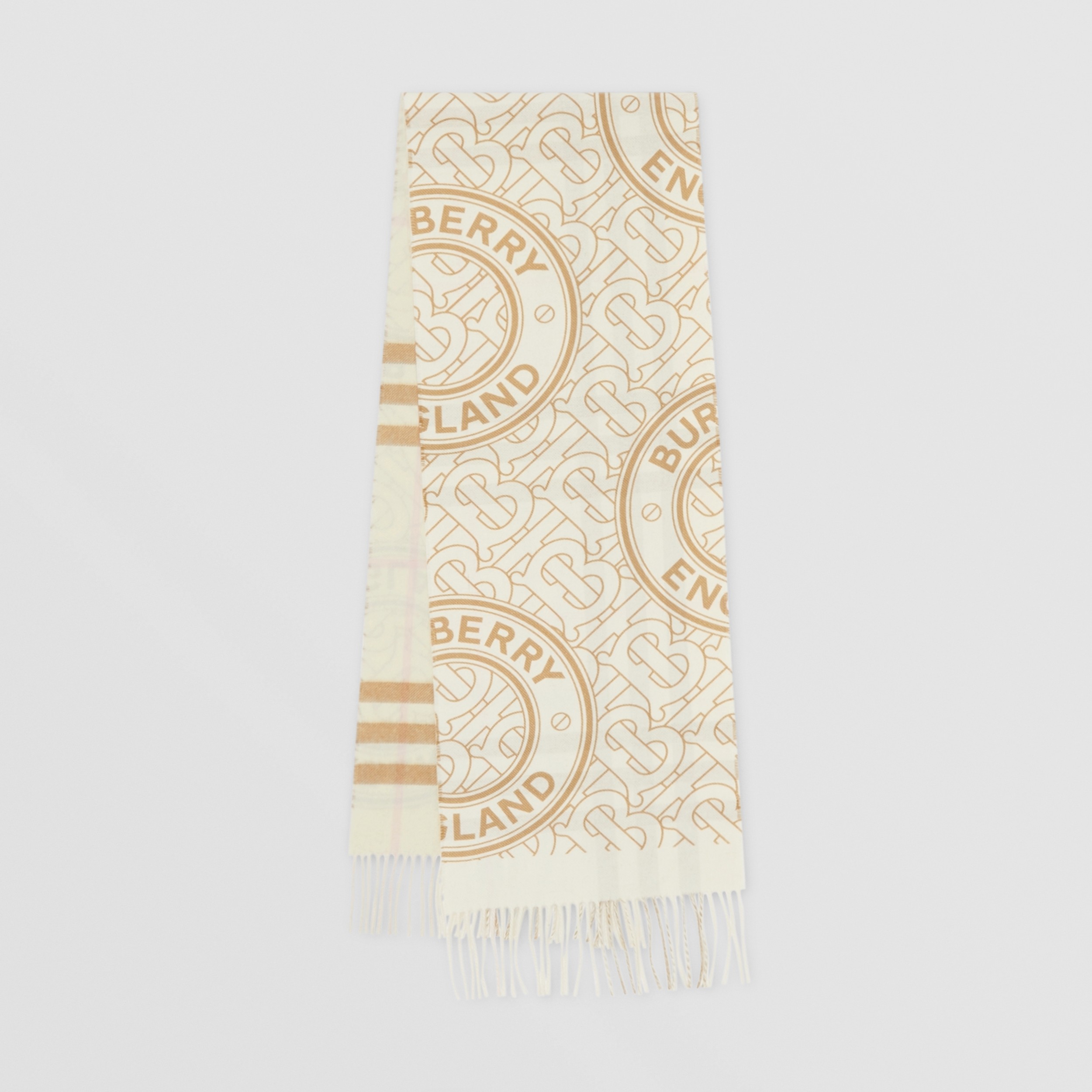 Sciarpa reversibile in cashmere con motivo tartan e monogramma (Bianco) | Sito ufficiale Burberry® - 1
