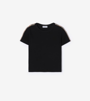 Check Trim Stretch Cotton T shirt ®
