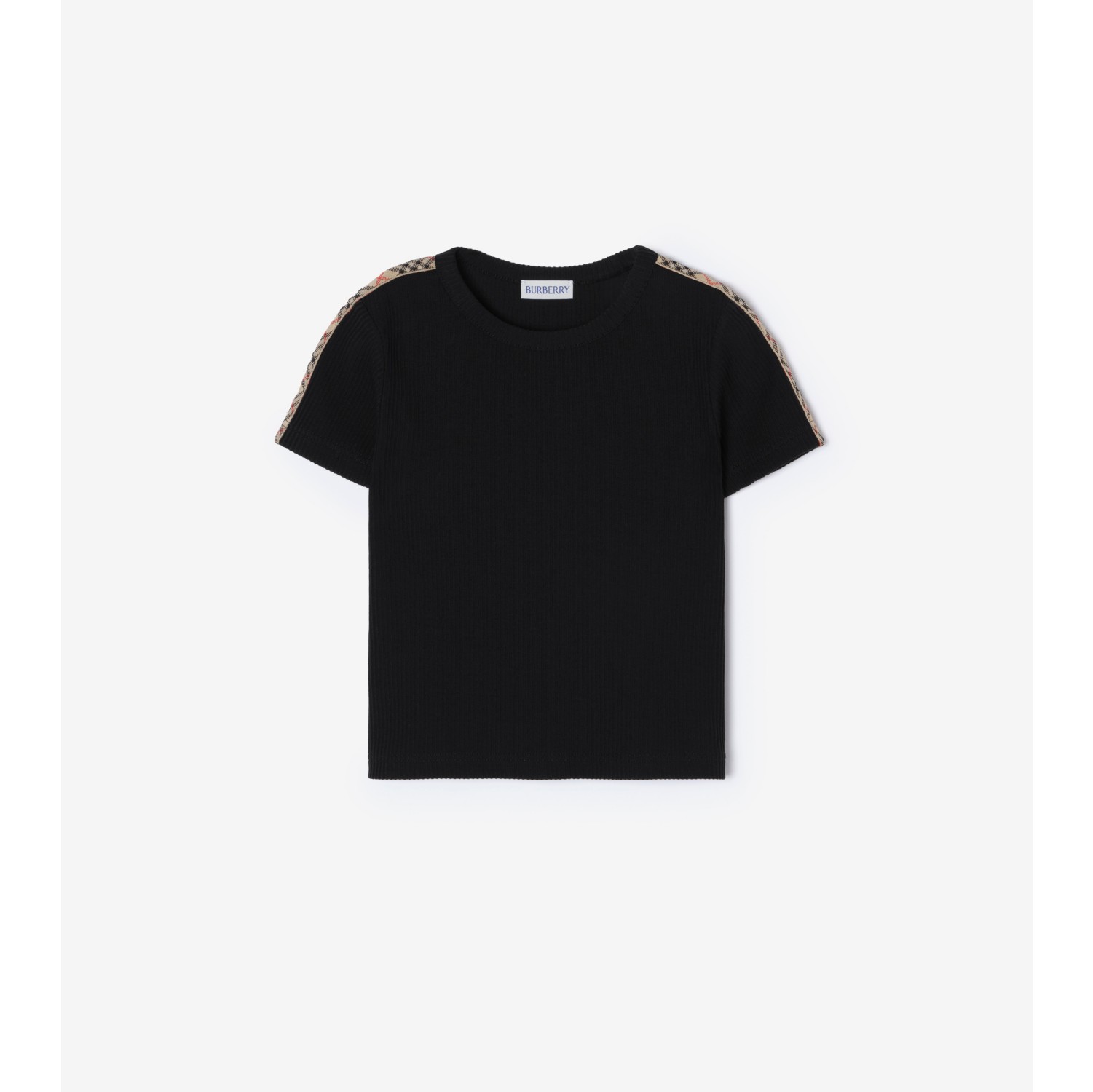 Check Trim Stretch Cotton T-shirt