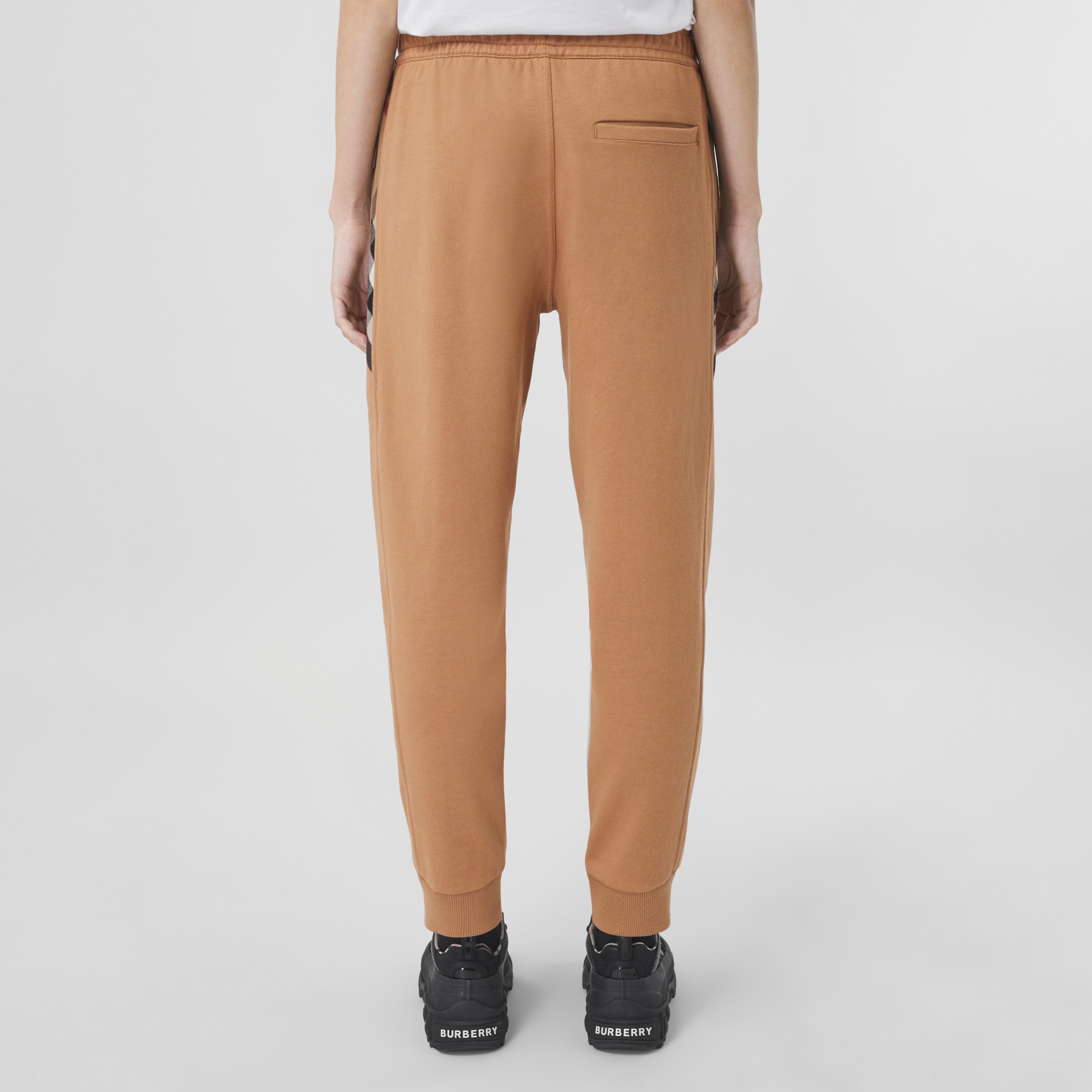 Check Panel Cotton Jogging Pants in Camel - Women | Burberry® Official - 3