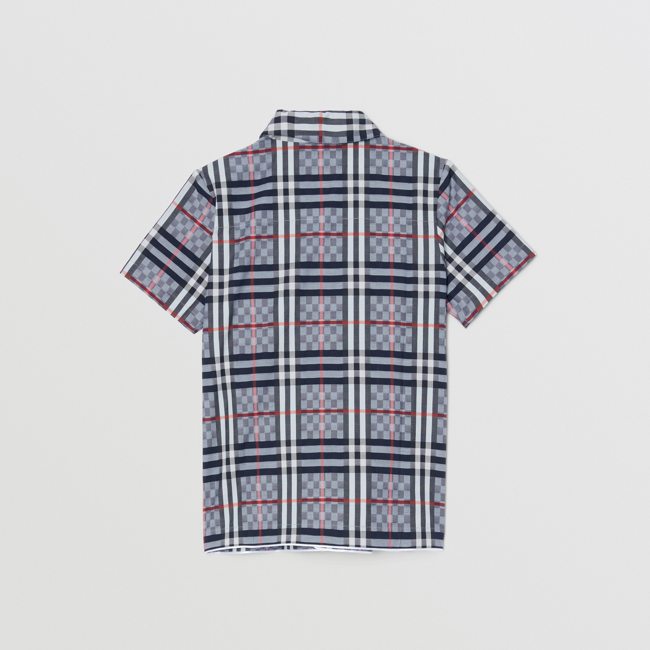 Short-sleeve Chequerboard Stretch Cotton Shirt in Pale Blue | Burberry® Official - 3