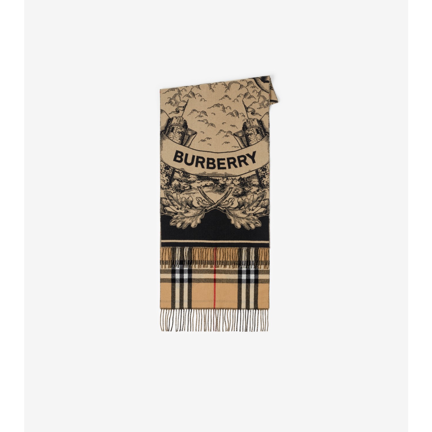 Bufanda reversible en cachemir con EKD Beige vintage Burberry oficial