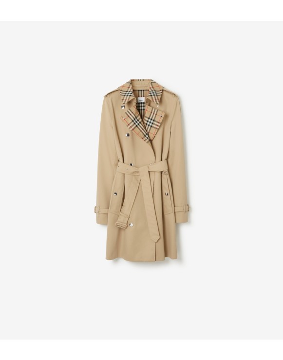 Kurzer Trenchcoat aus Gabardine mit Check-Kragen