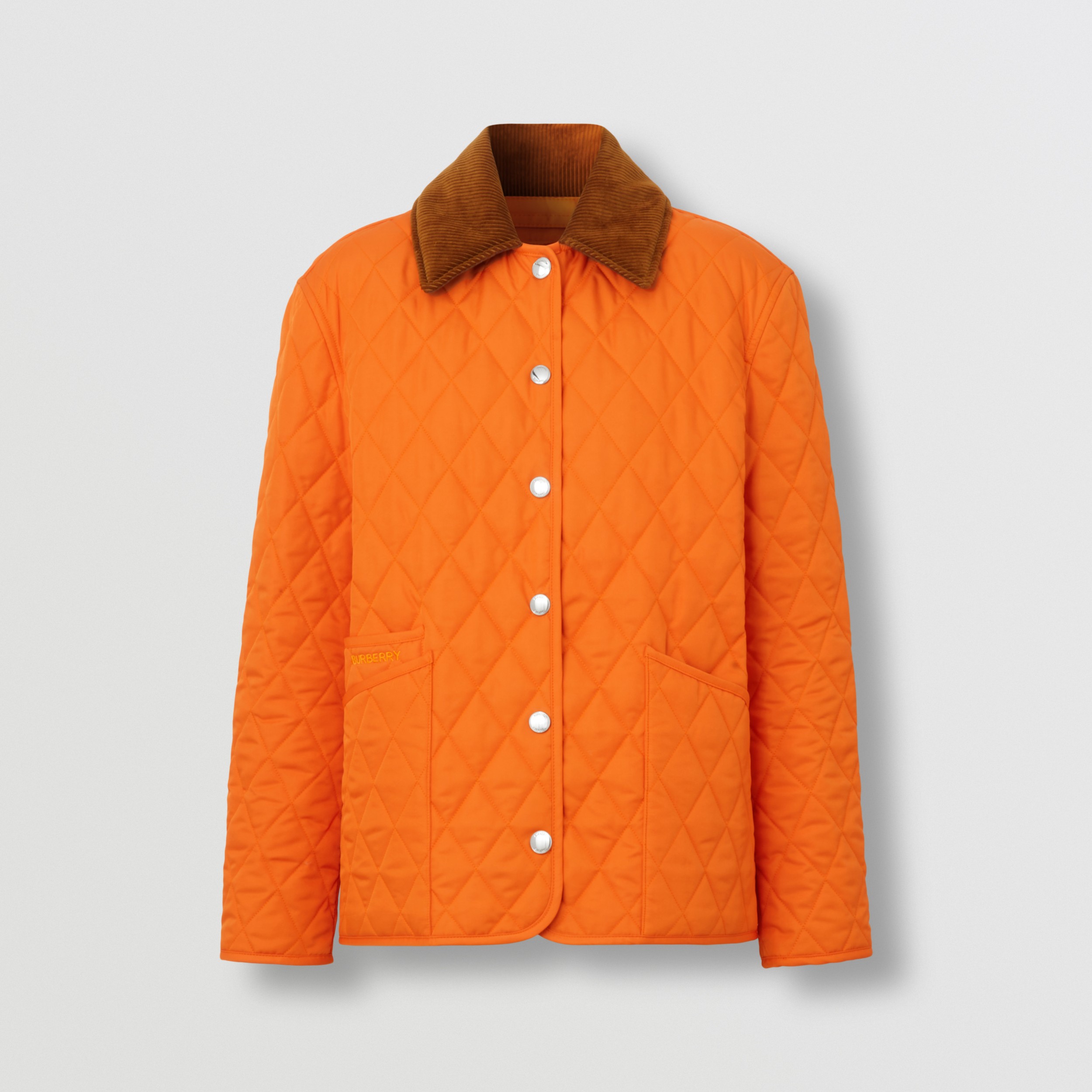 Corduroy Collar Diamond Quilted Jacket in Bright Orange Women