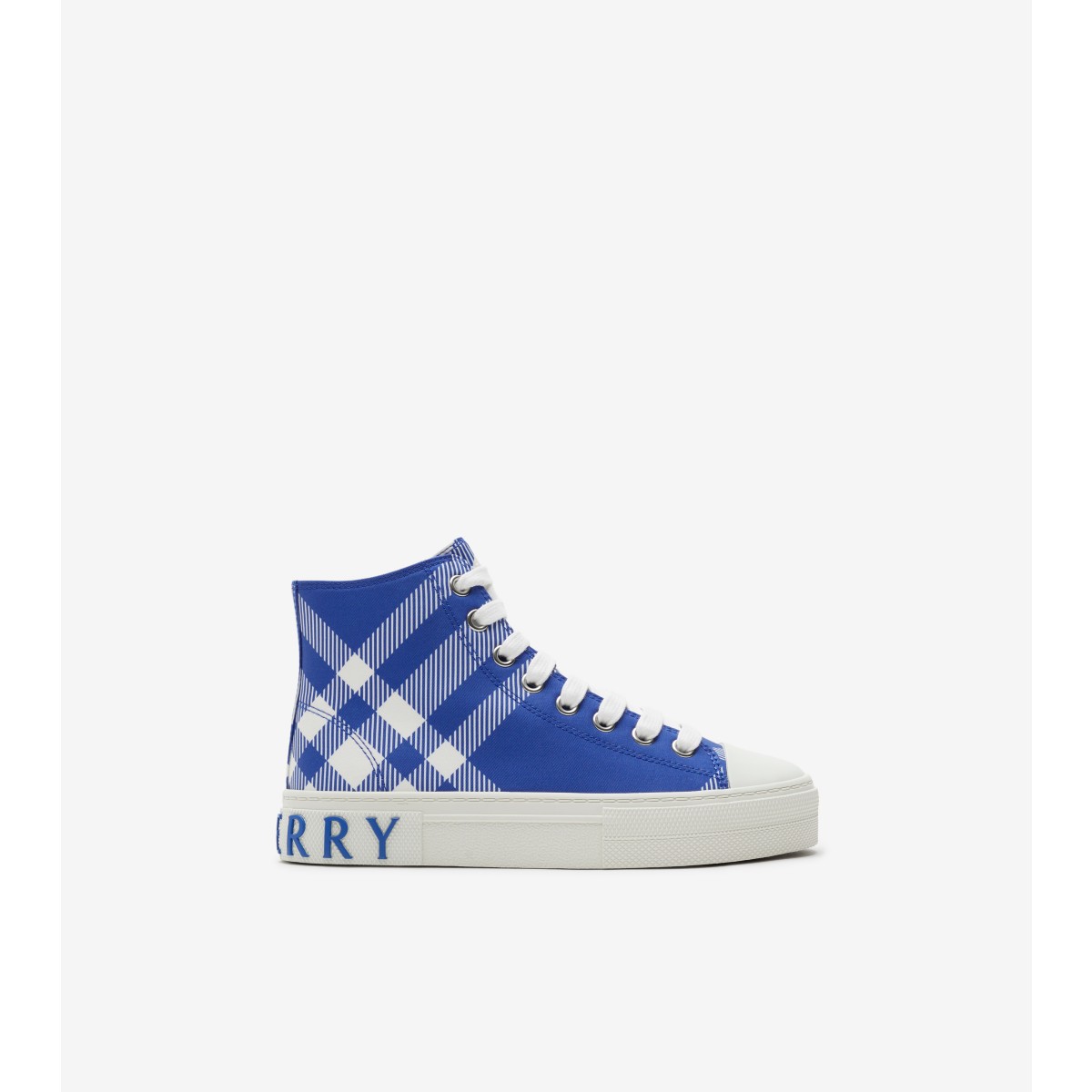 Shop Burberry Childrens Check Gabardine High-top Sneakers In Knight