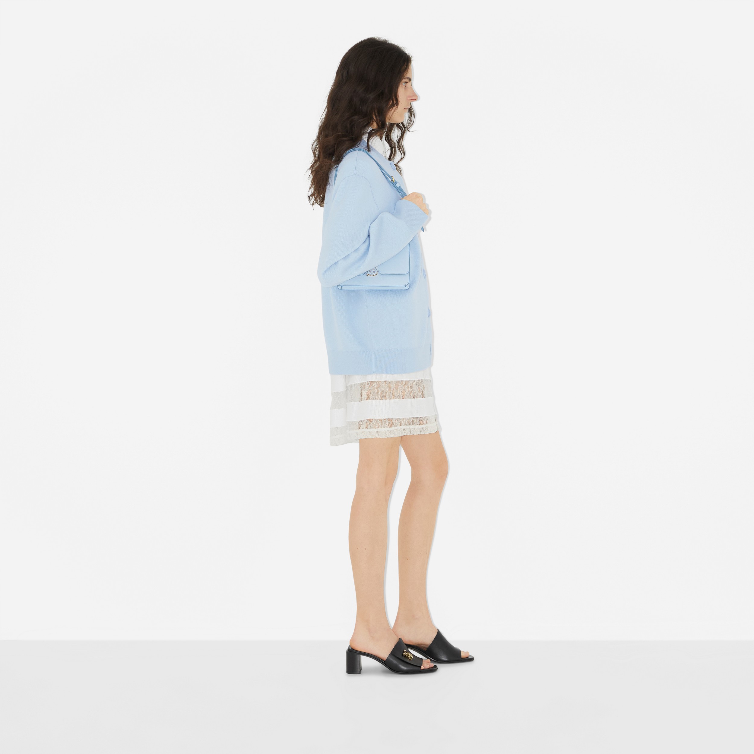 Logo Wool Cotton Jacquard Oversized Cardigan in Pale Blue - Women | Burberry® Official - 3