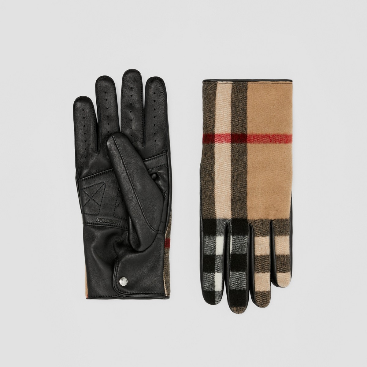 Burberry Exaggerated Check Wool And Leather Gloves In Archive Beige