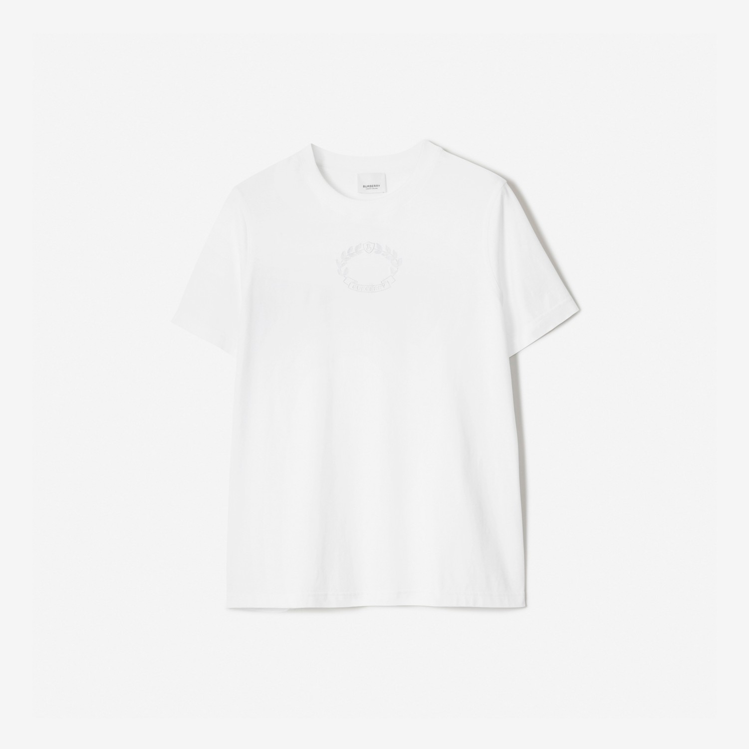 T-shirt in cotone con stemma con foglie di quercia ricamato (Bianco) - Donna | Sito ufficiale Burberry®