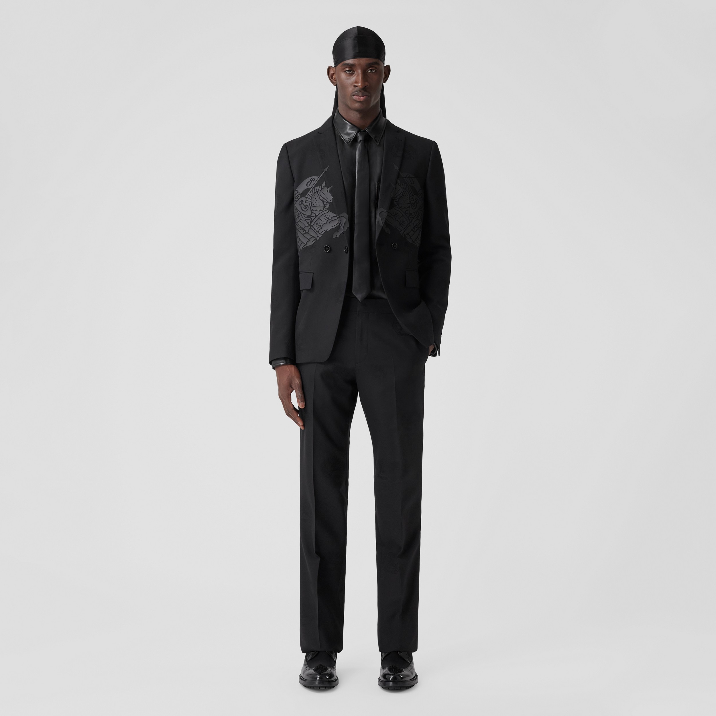 Classic Fit EKD Wool Cotton Jacquard Tuxedo Trousers in Black - Men | Burberry® Official - 4