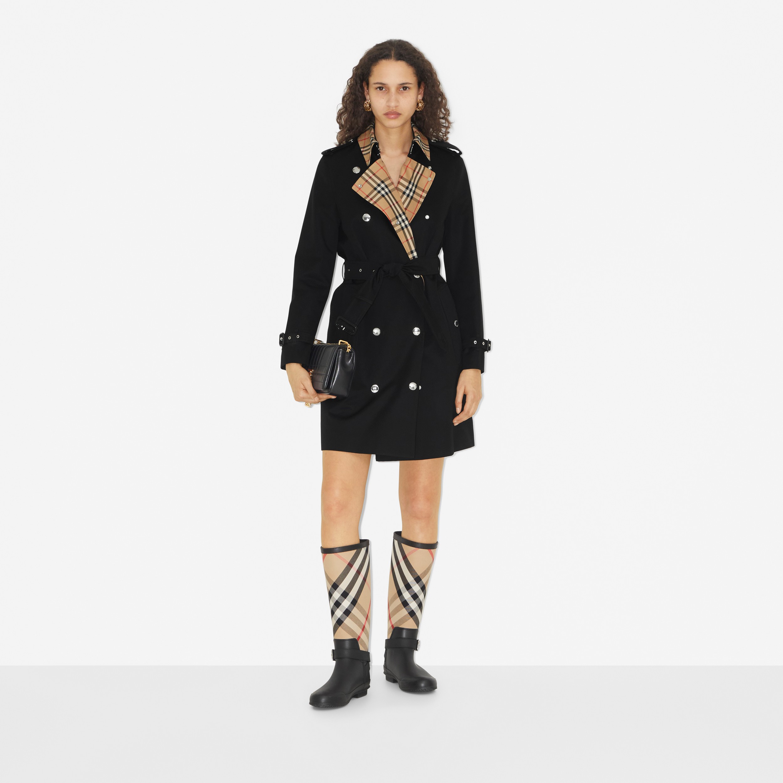 Check Trim Cotton Trench Coat in Black - Women | Burberry® Official - 2