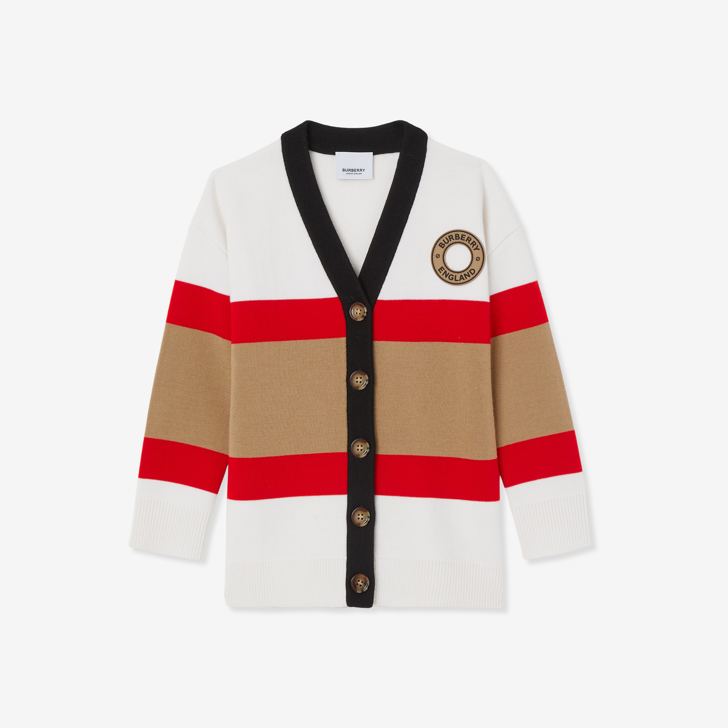 Logo Graphic Appliqué Wool Blend Cardigan in Ivory | Burberry® Official - 1