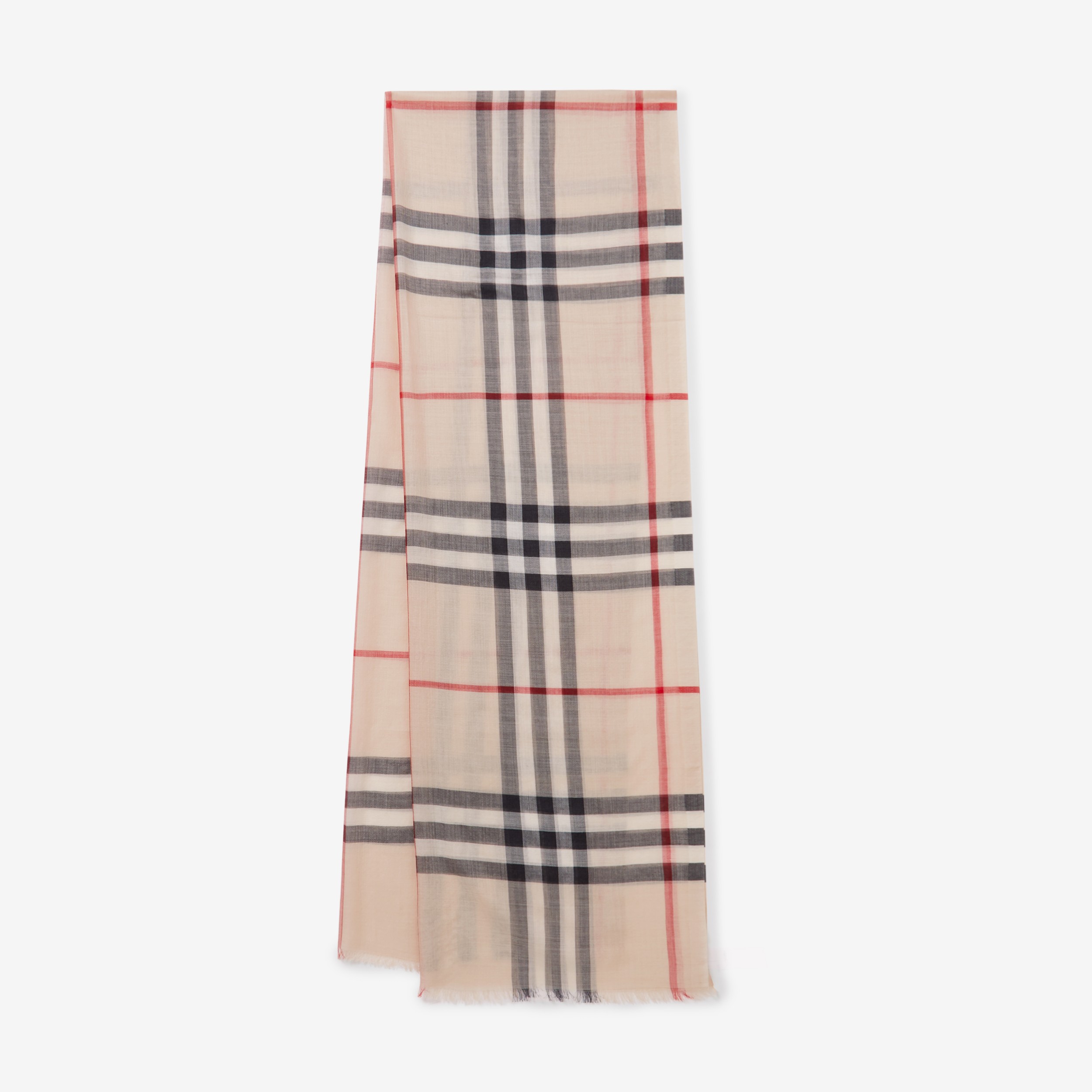 Check Lightweight Wool and Silk Scarf in Stone | Burberry® Official