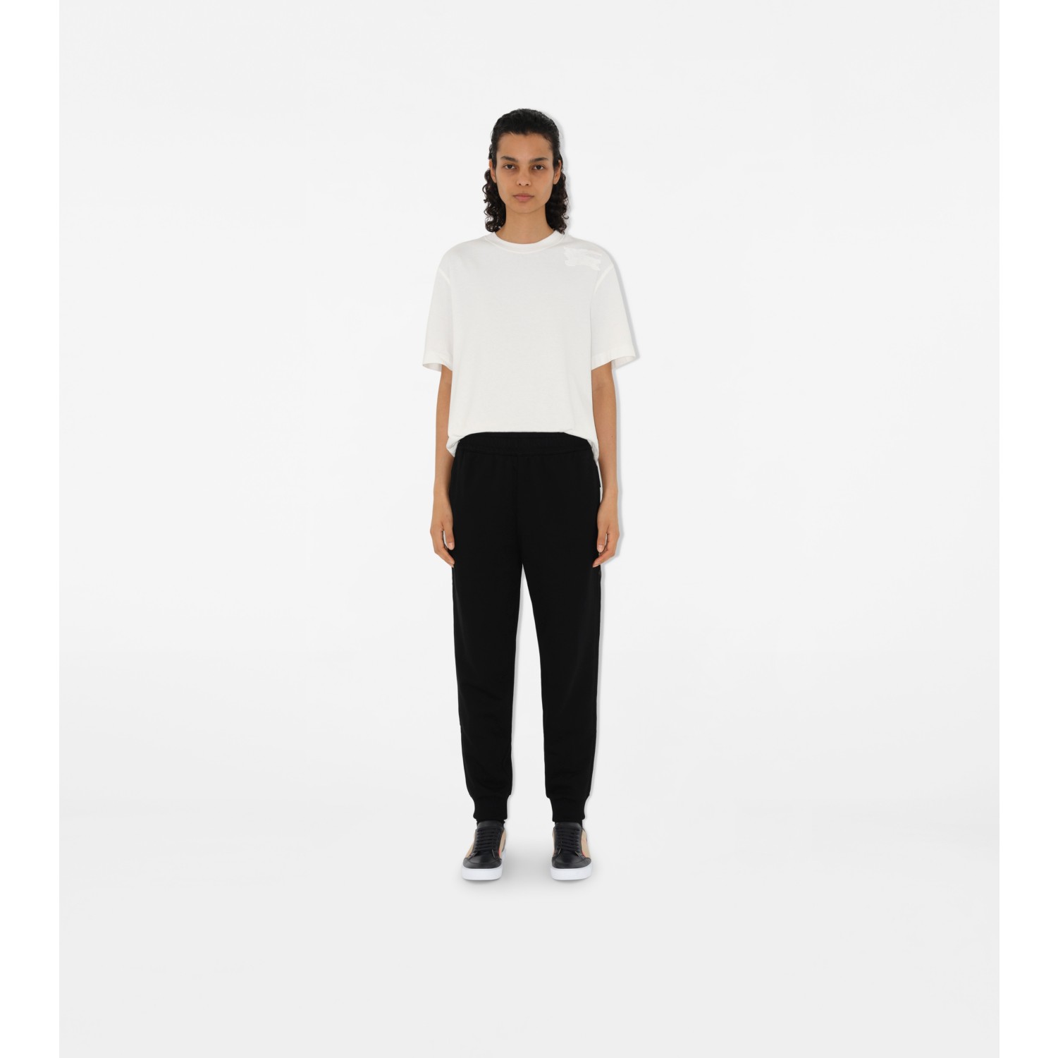 Check Trim Cotton Jogging Pants