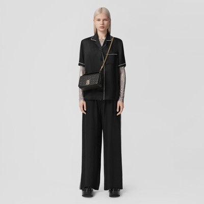 버버리 셔츠 Burberry Crystal-embellished Silk Satin Blend Pyjama Shirt,Black