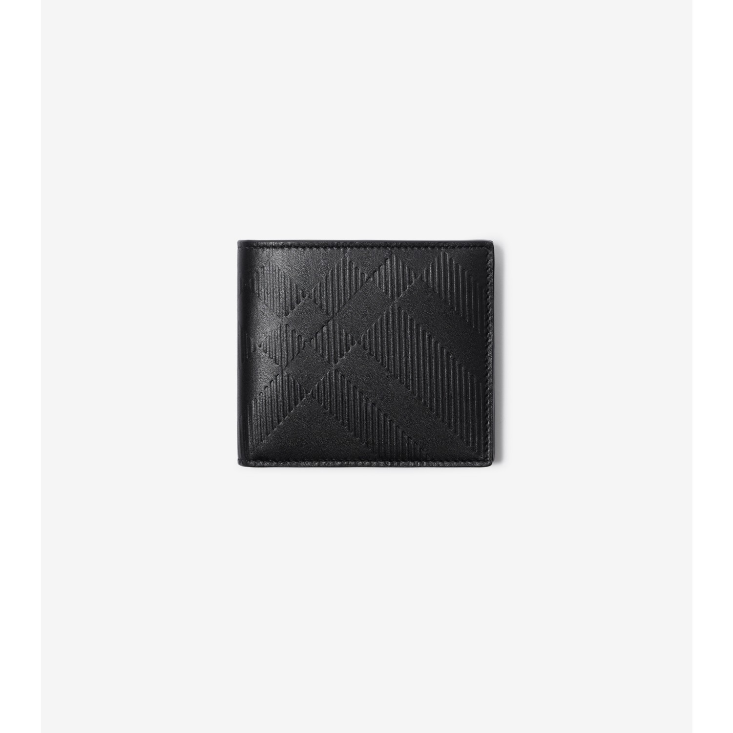 Embossed Check Bifold Wallet in Black Men Leather Burberry Official