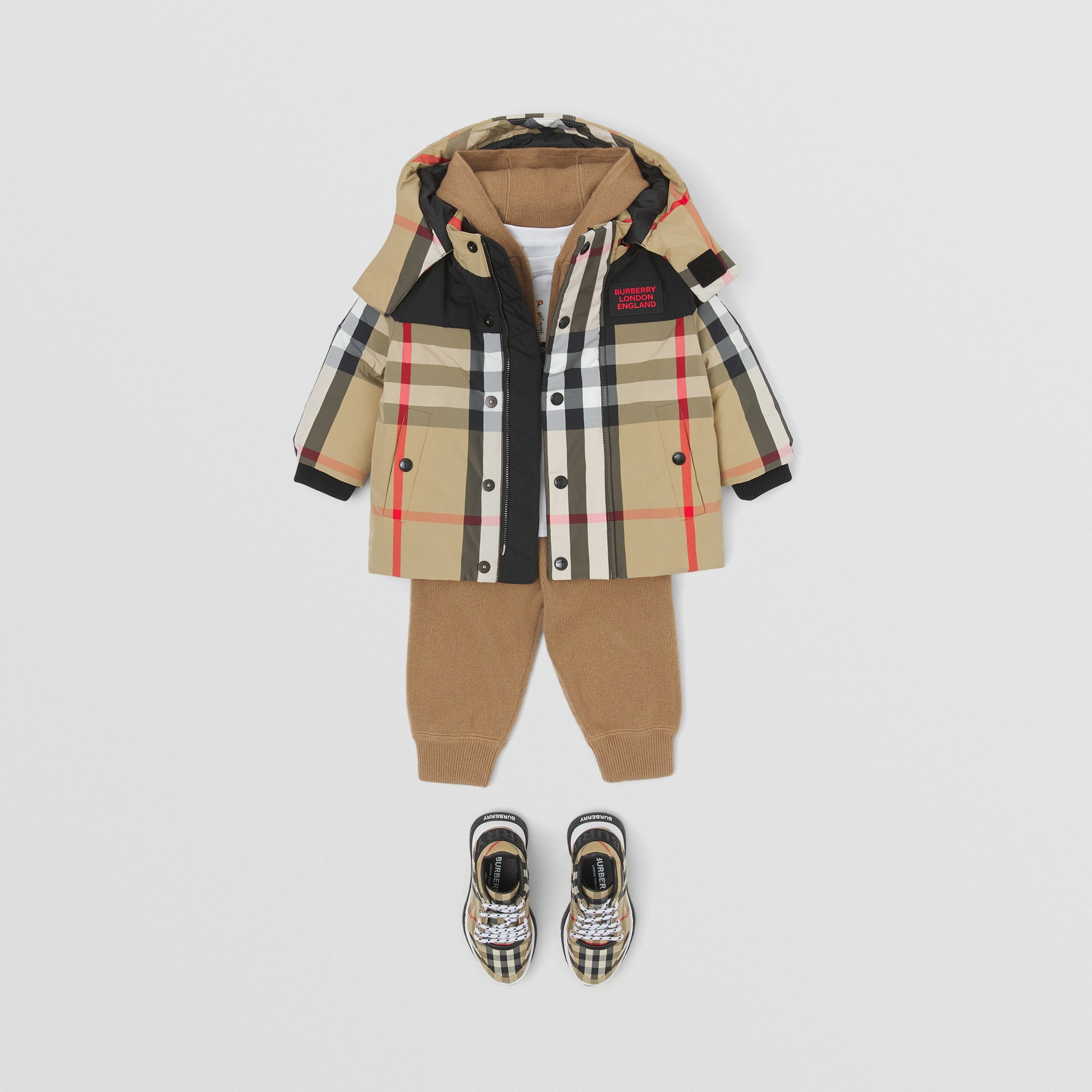 Detachable Hood Check Nylon Jacket in Archive Beige - Children | Burberry® Official - 3
