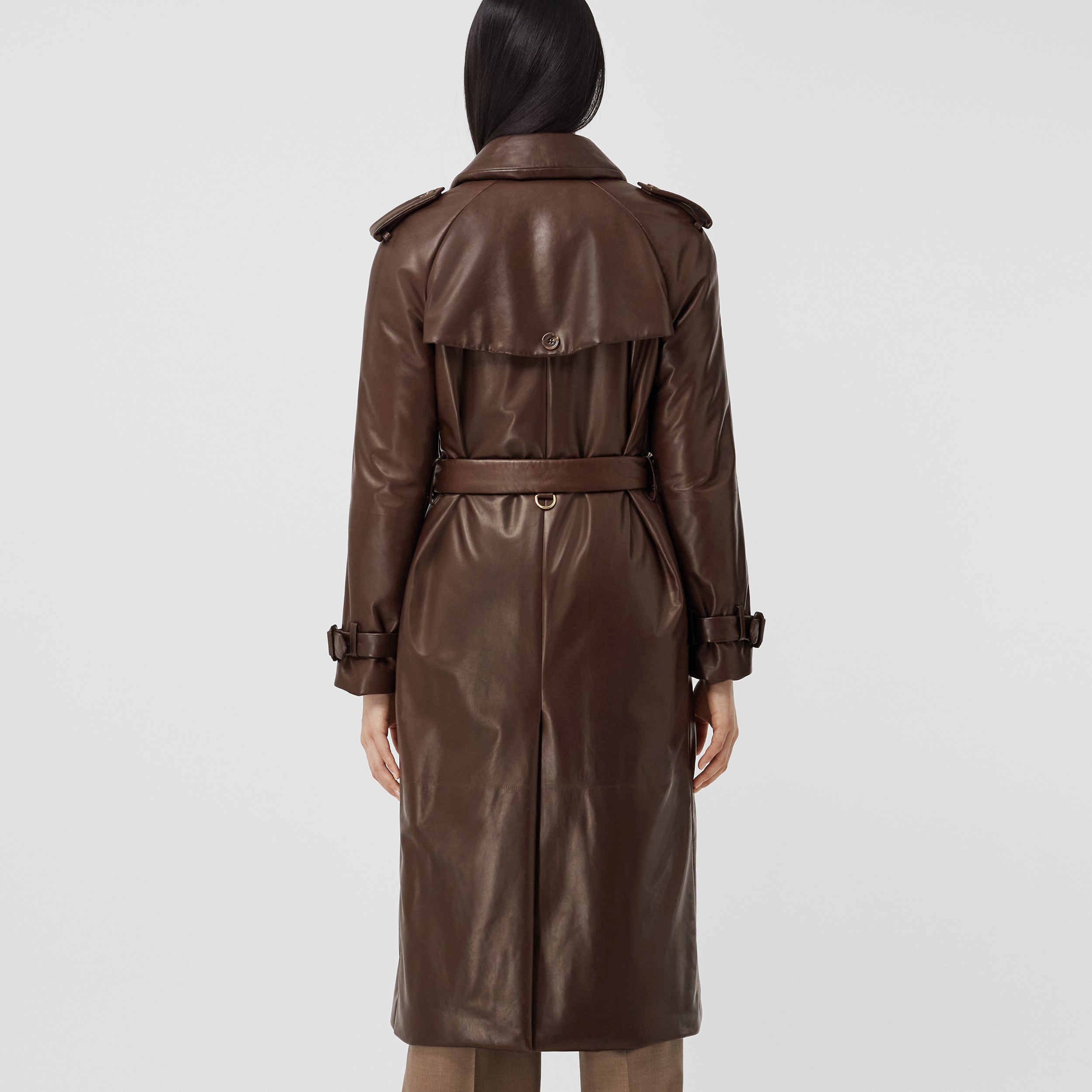 Plongé Lambskin Long Waterloo Trench Coat in Dark Truffle Brown - Women | Burberry® Official - 3