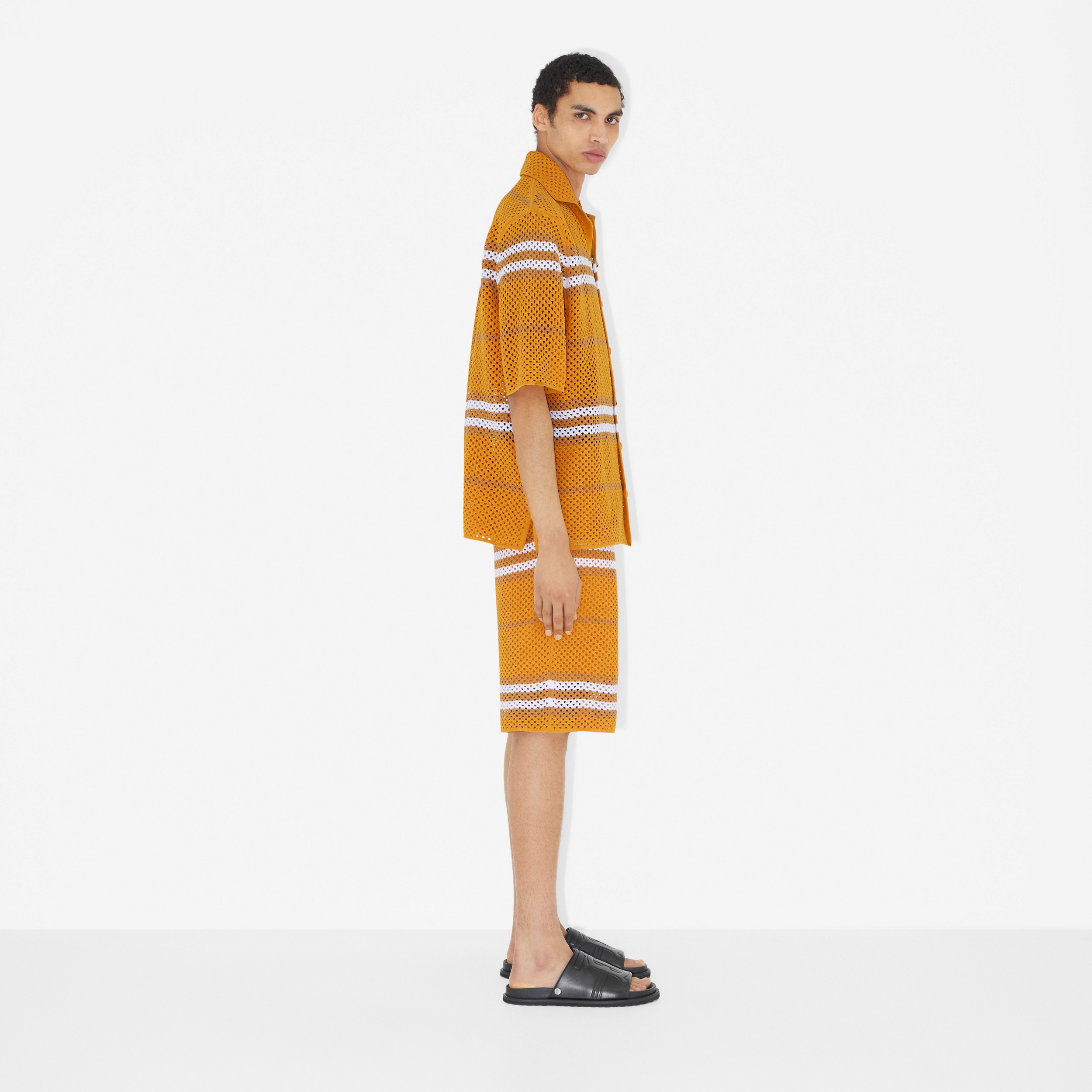 Icon Stripe Pointelle Knit Oversized Shirt in Marigold - Men | Burberry® Official - 3
