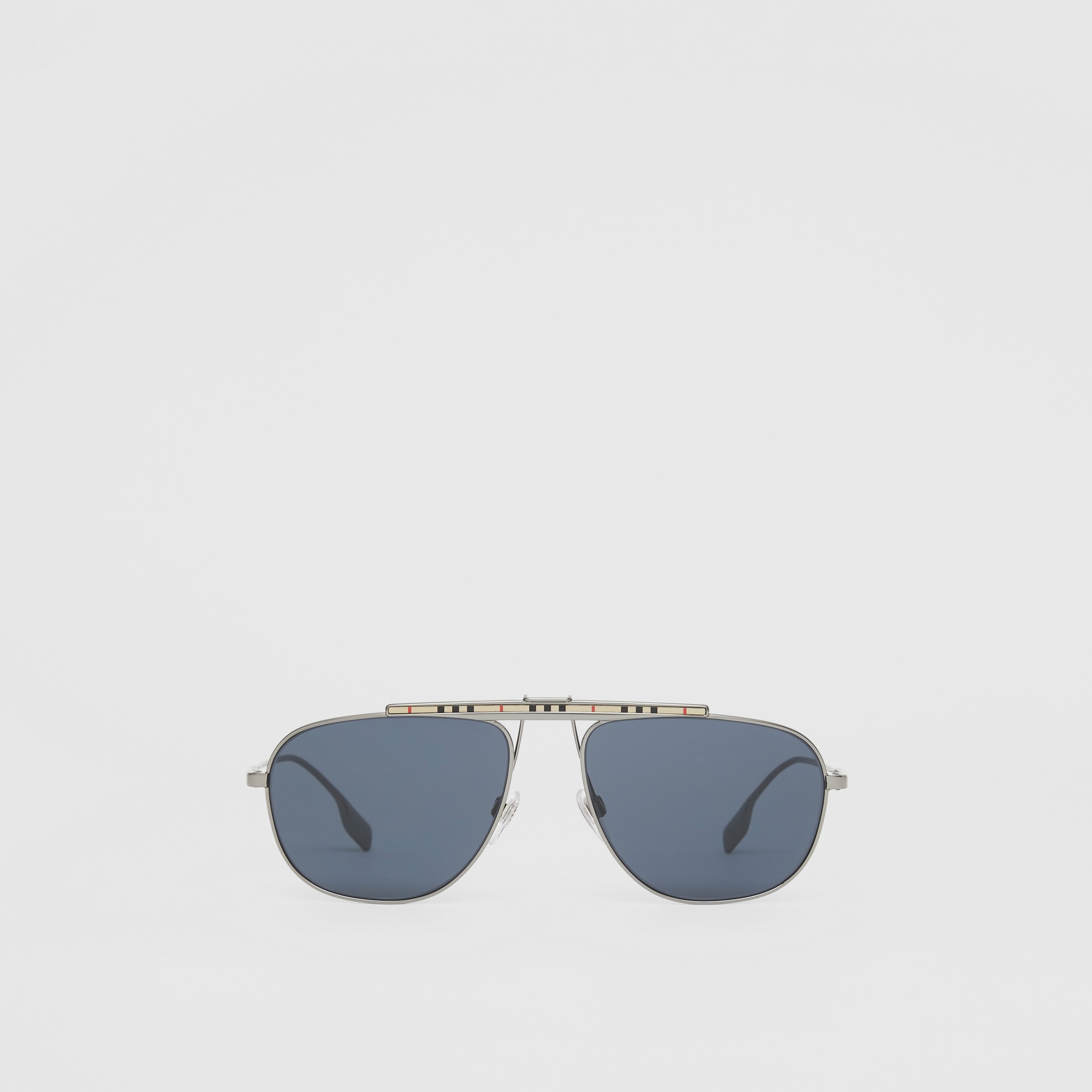Icon Stripe Detail Pilot Sunglasses in Gunmetal Grey - Men | Burberry ...