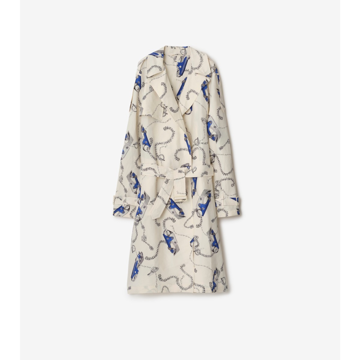 Burberry Long Knight Hardware Taffeta Trench Coat In Knight/salt