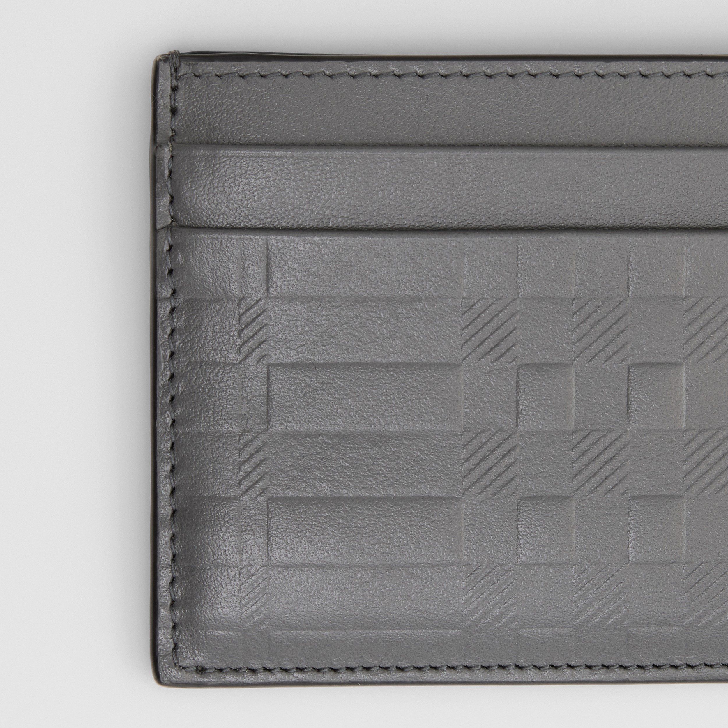 Embossed Check Leather Card Case in Dark Ash Grey - Men | Burberry® Official - 2