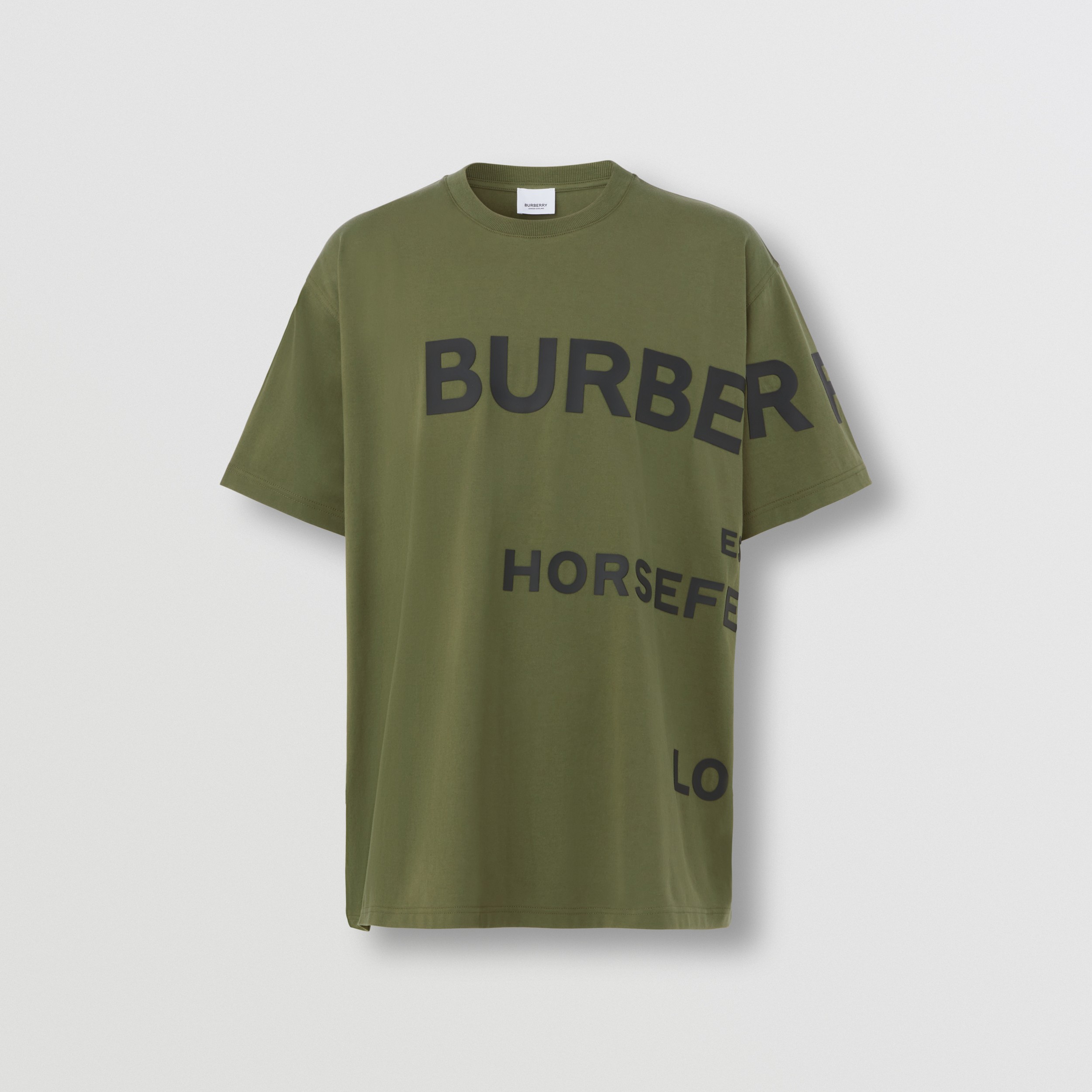 Horseferry Print Cotton Oversized T-shirt in Olive - Men | Burberry® Official - 4