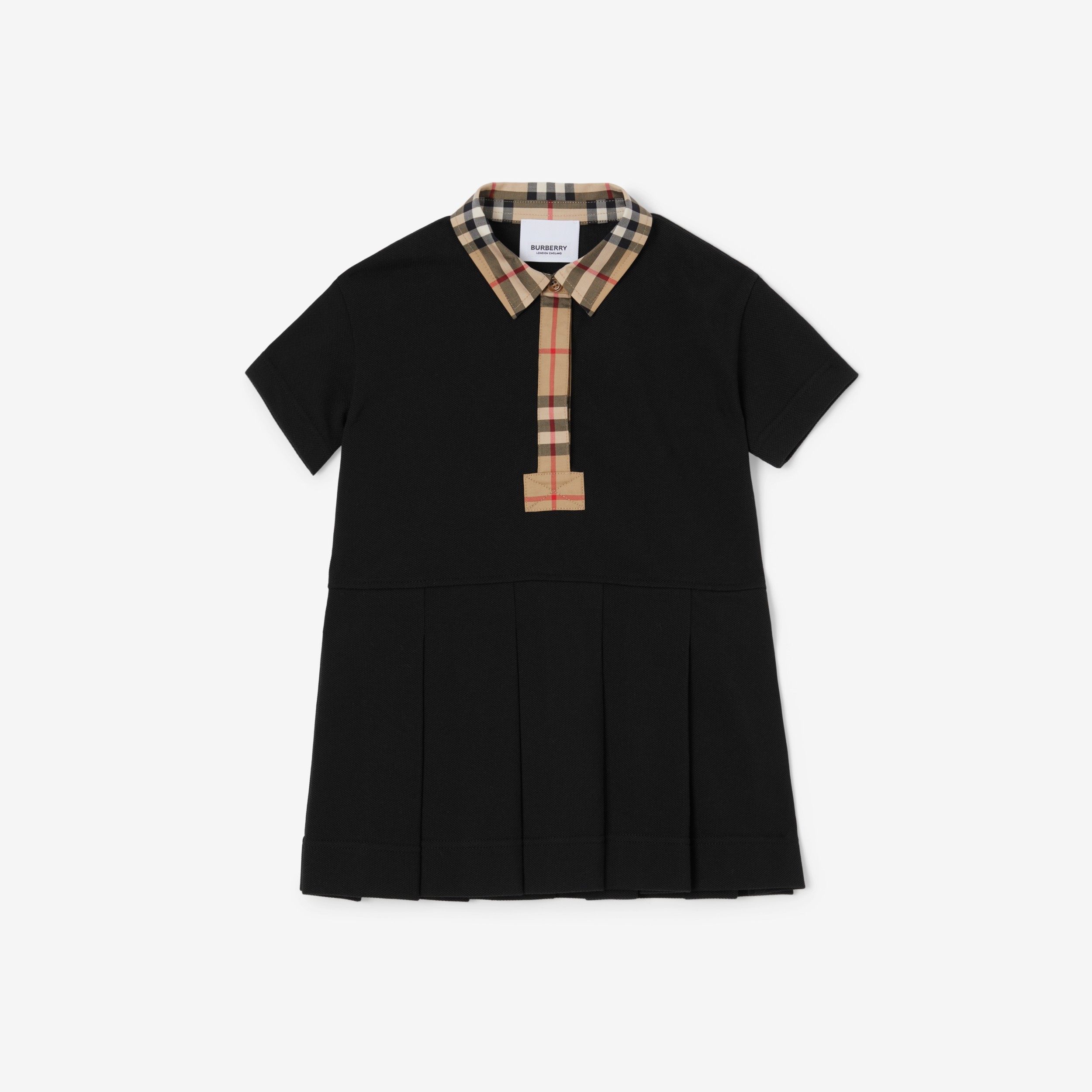 Vintage Check Trim Cotton Piqué Polo Shirt Dress in Black - Children |  Burberry® Official