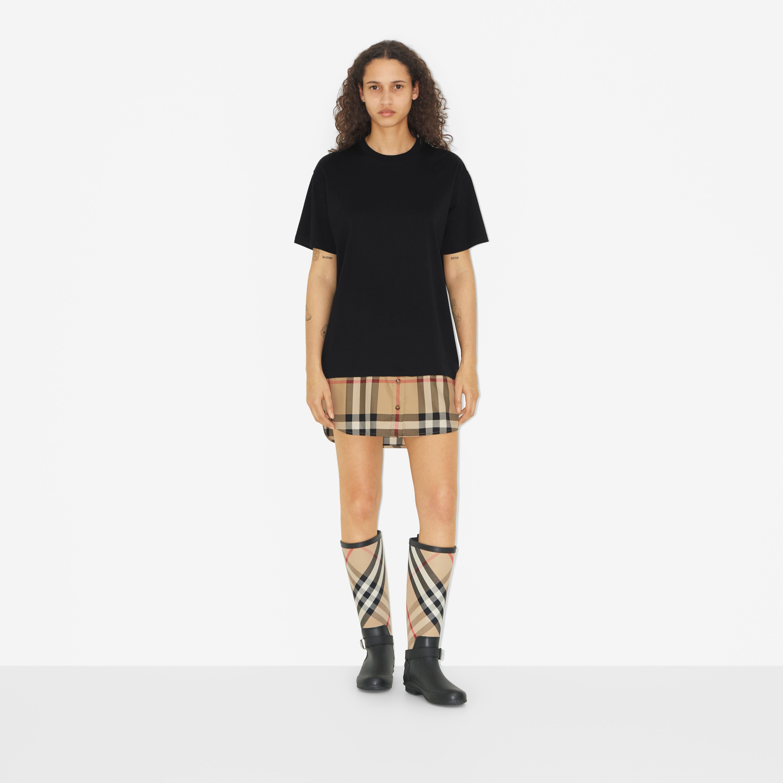 Camiseta oversize en algodón con paneles Check (Negro) - Mujer | Burberry® oficial - 2