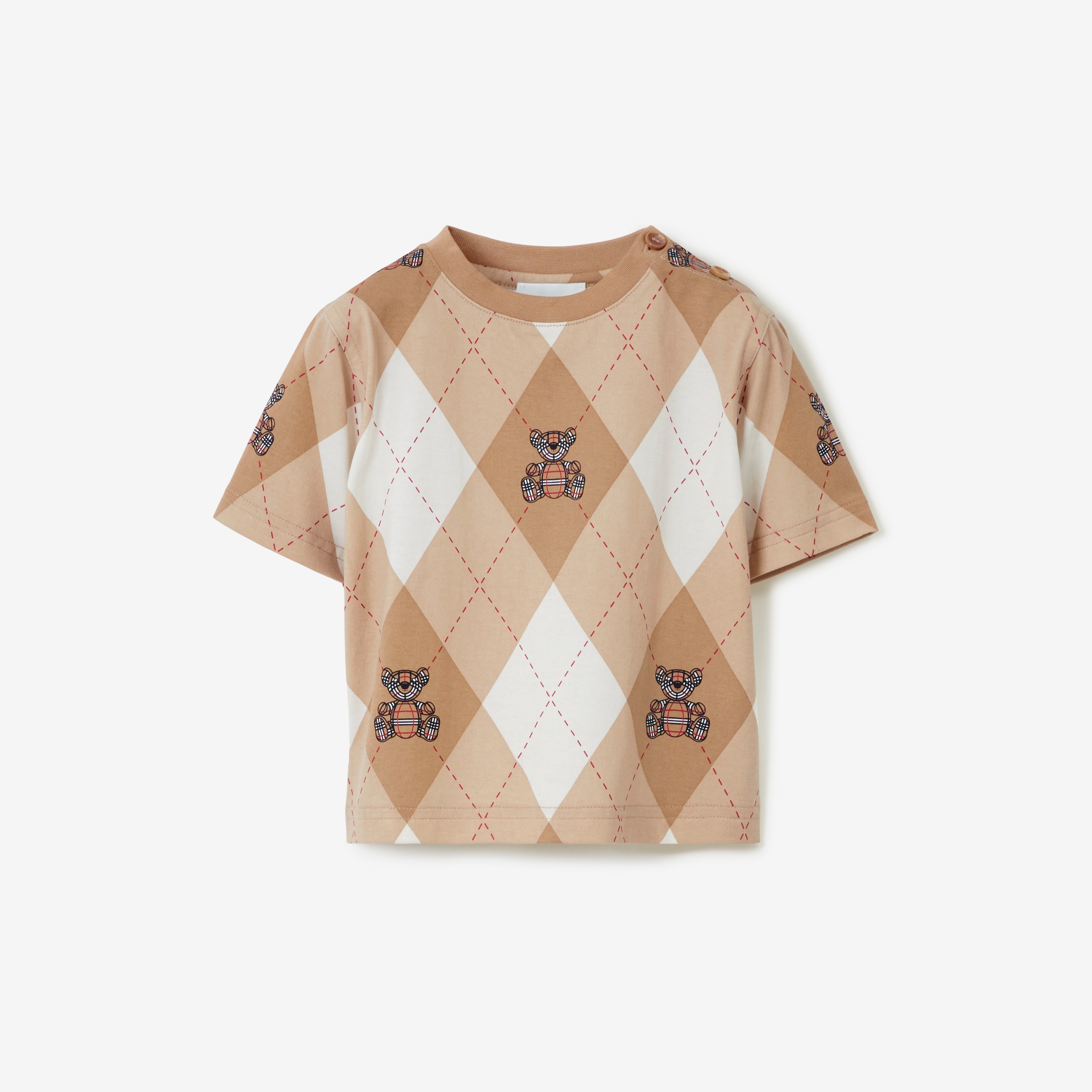 토마스 베어 아가일 프린트 코튼 티셔츠 (소프트 폰) - 아동 | Burberry® - 1