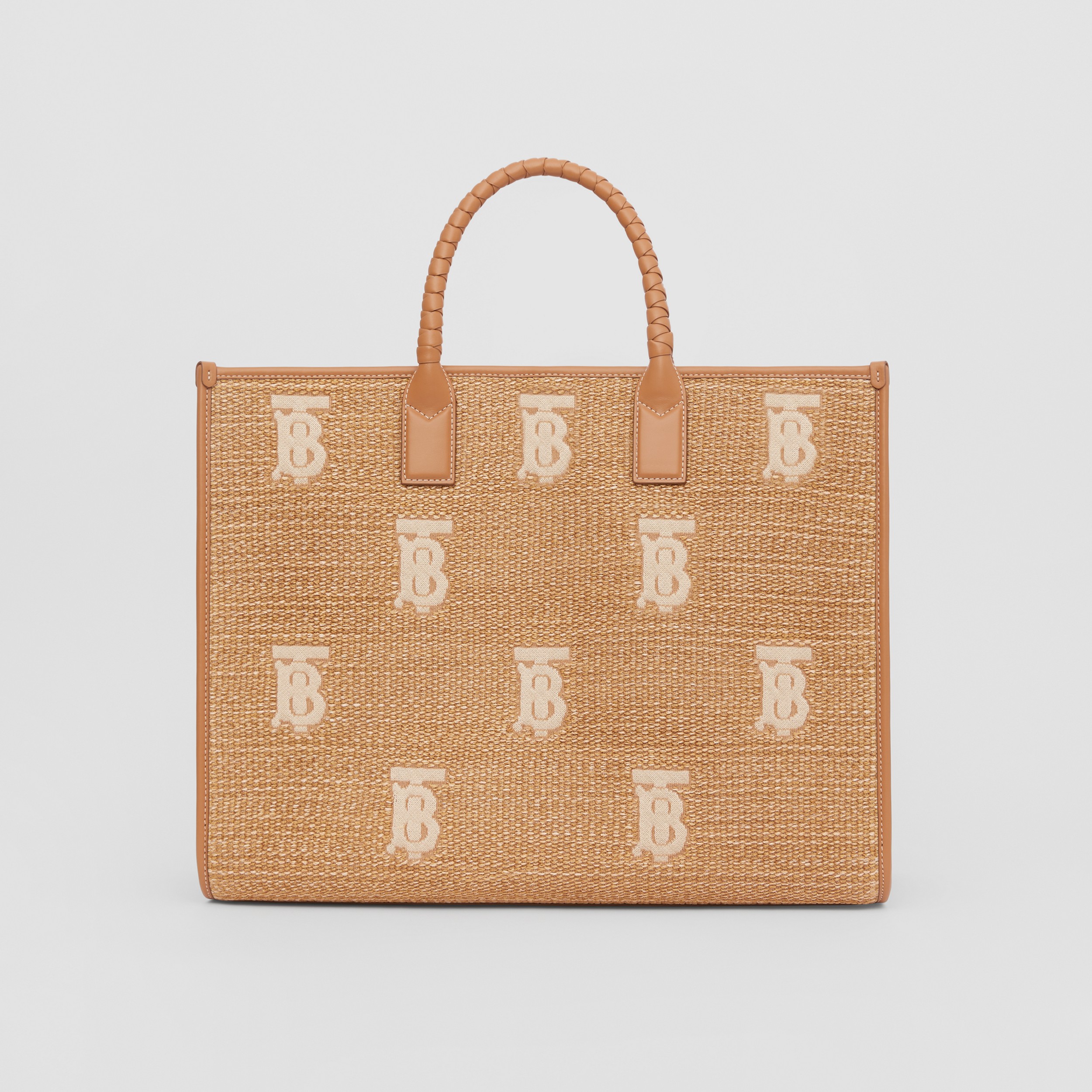 Large Monogram Raffia-effect Freya Tote in Natural - Women | Burberry® Official - 1