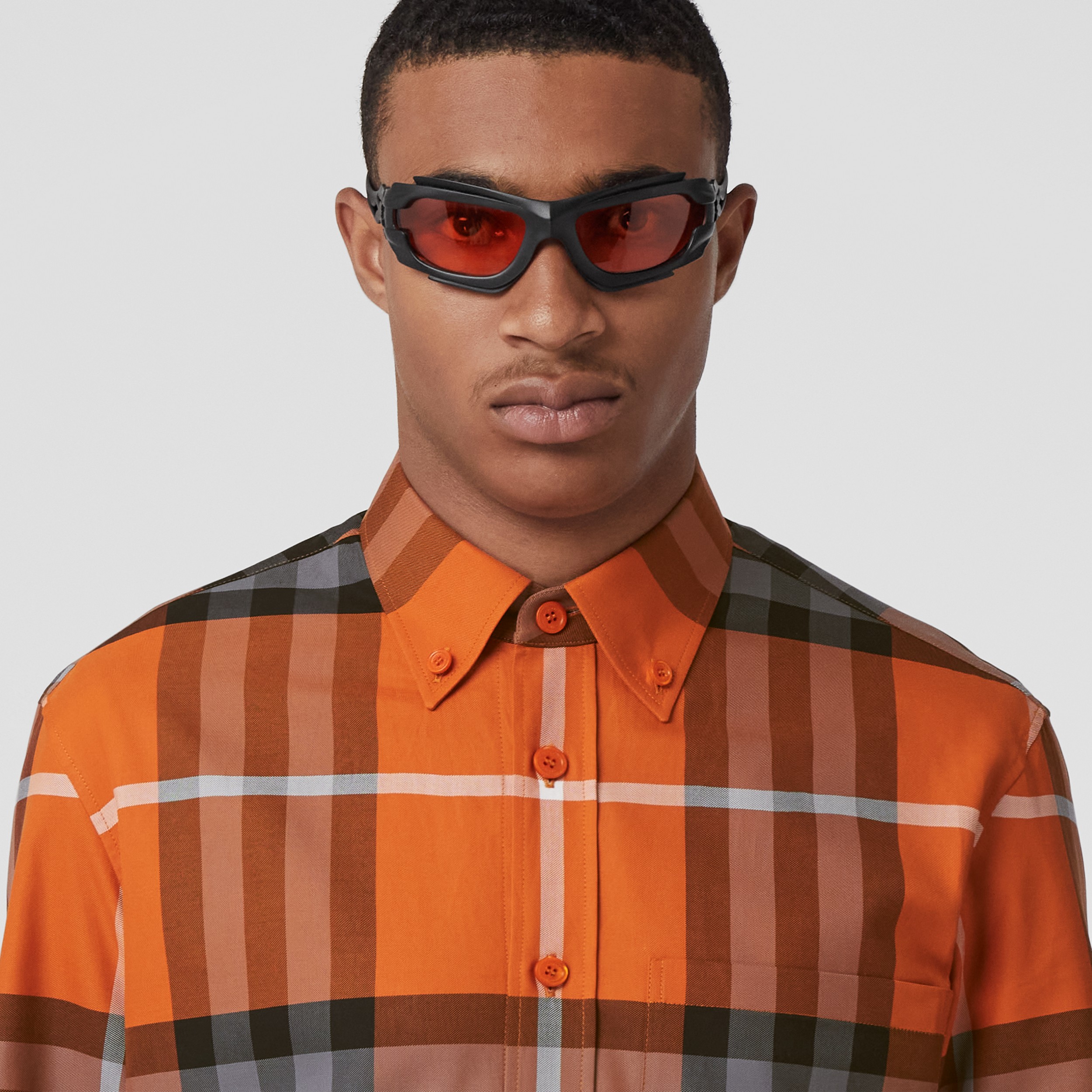 Exaggerated Check Cotton Poplin Shirt in Deep Ginger - Men | Burberry® Official - 2
