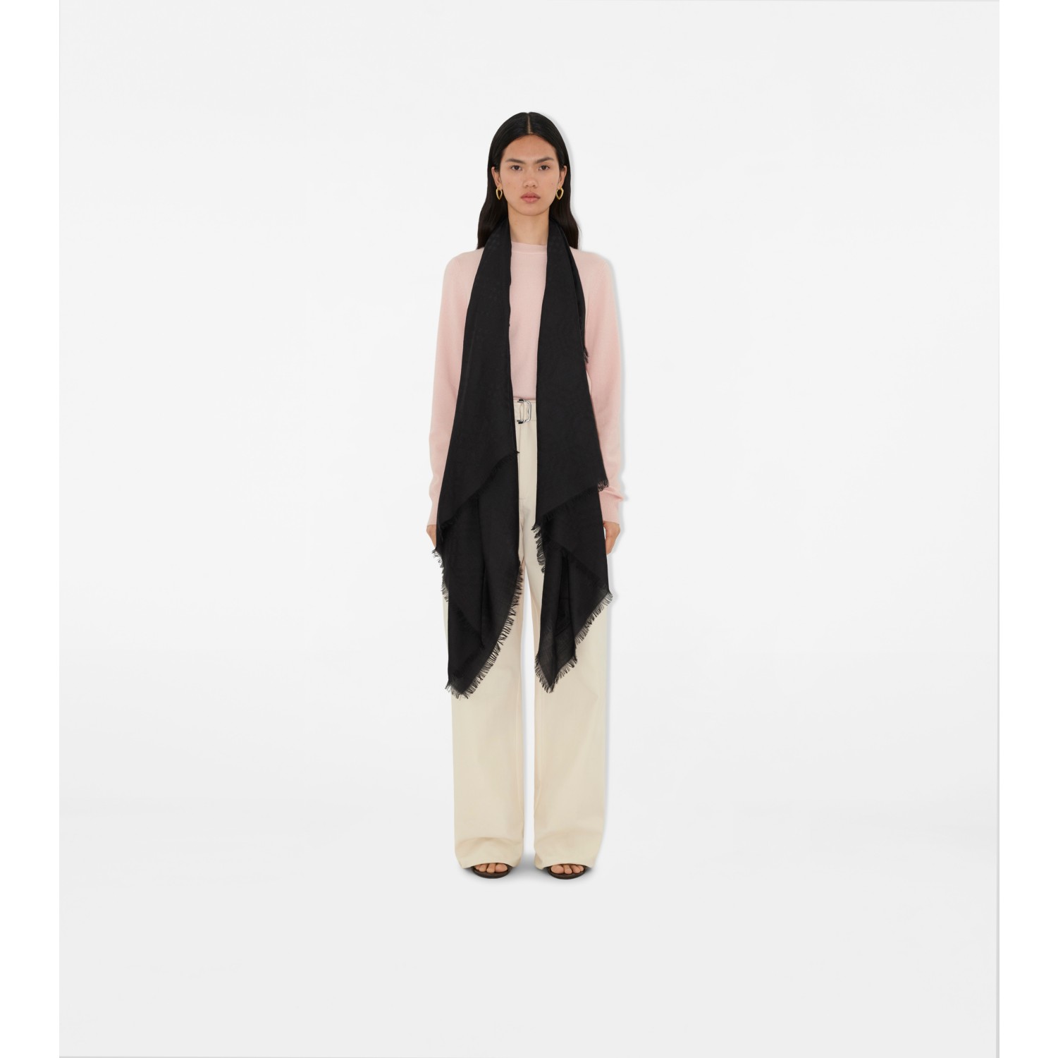 Wide Check Wool Silk Scarf