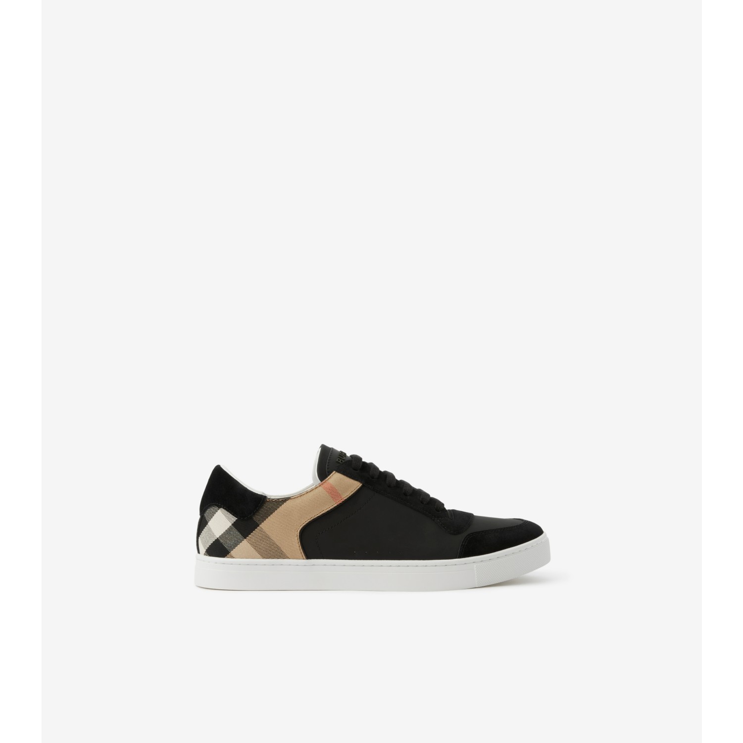 Leather Suede and House Check Cotton Sneakers in Black Men