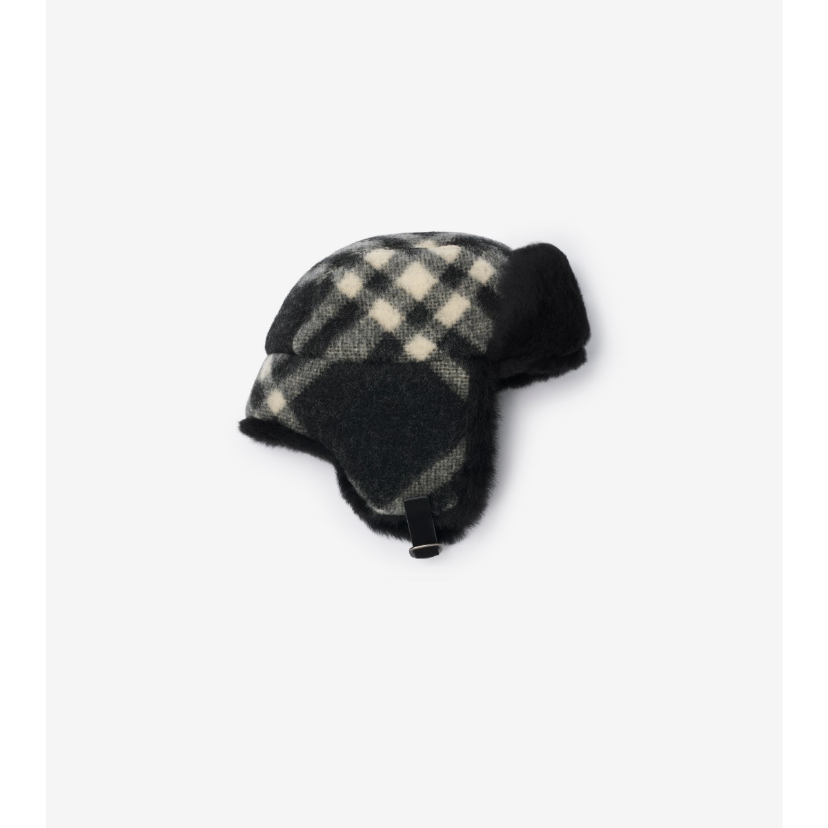Burberry Check Wool Trapper Hat In Black