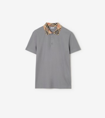 BURBERRY ポロシャツ M Check Collar Cotton Polo Shirt in Rainy grey - Men | Burberry