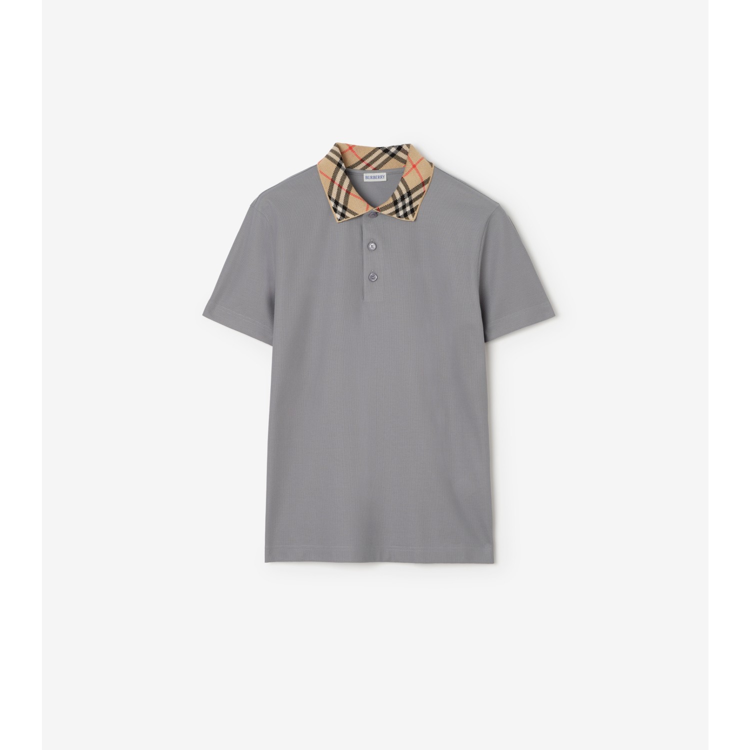 Check Collar Cotton Polo Shirt