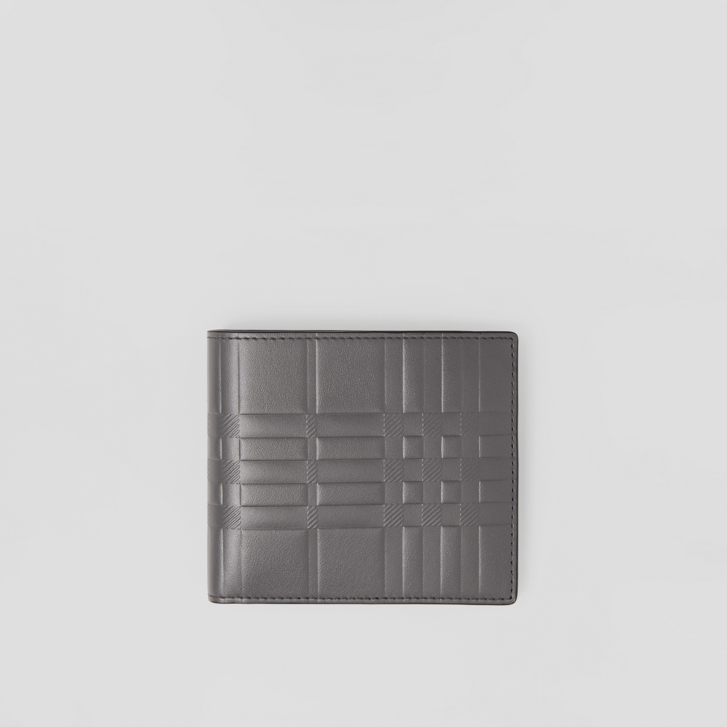 Embossed Check Leather Bifold Wallet in Dark Ash Grey - Men | Burberry® Official - 1
