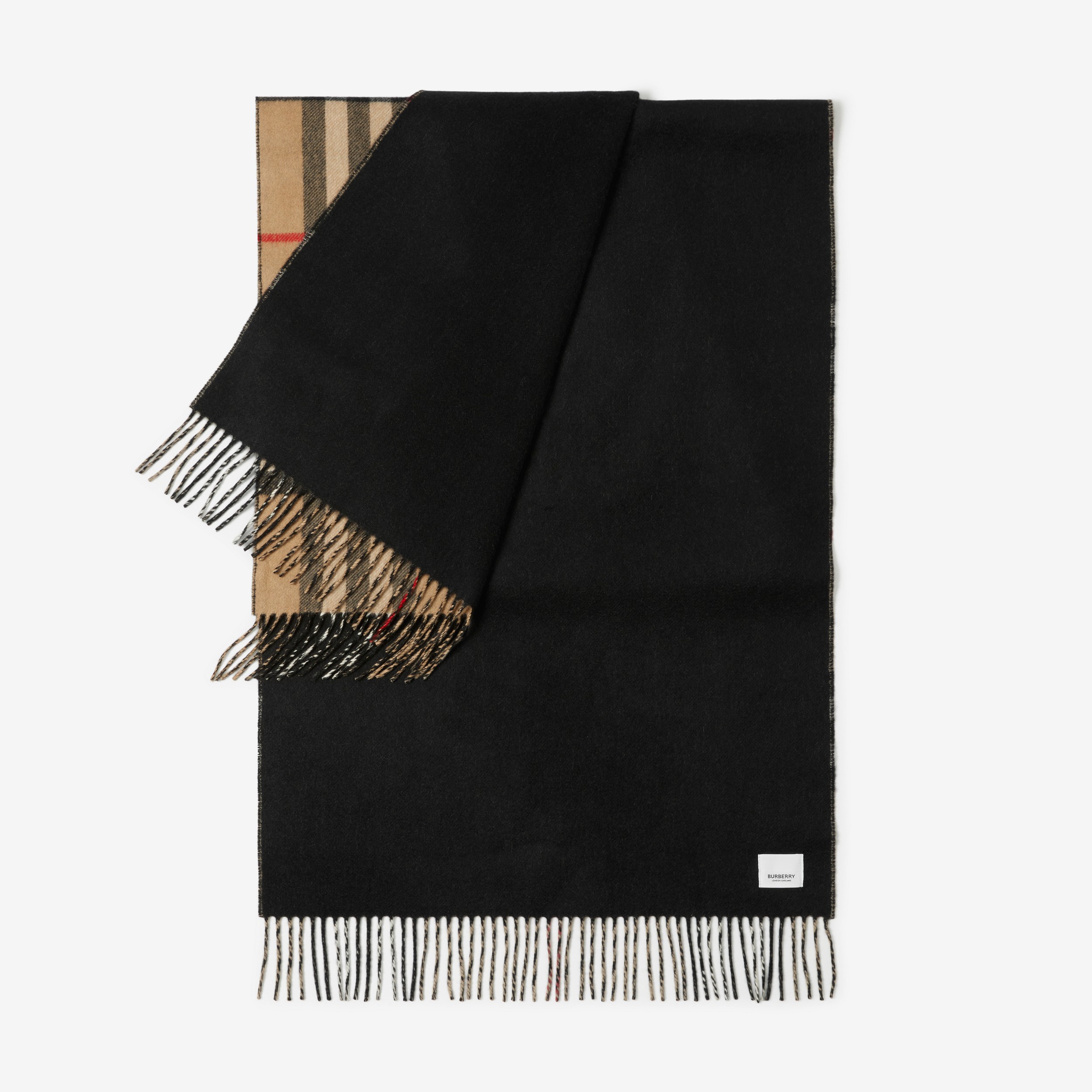 双面两用格纹羊绒围巾 (黑色) | Burberry® 博柏利官网 - 3
