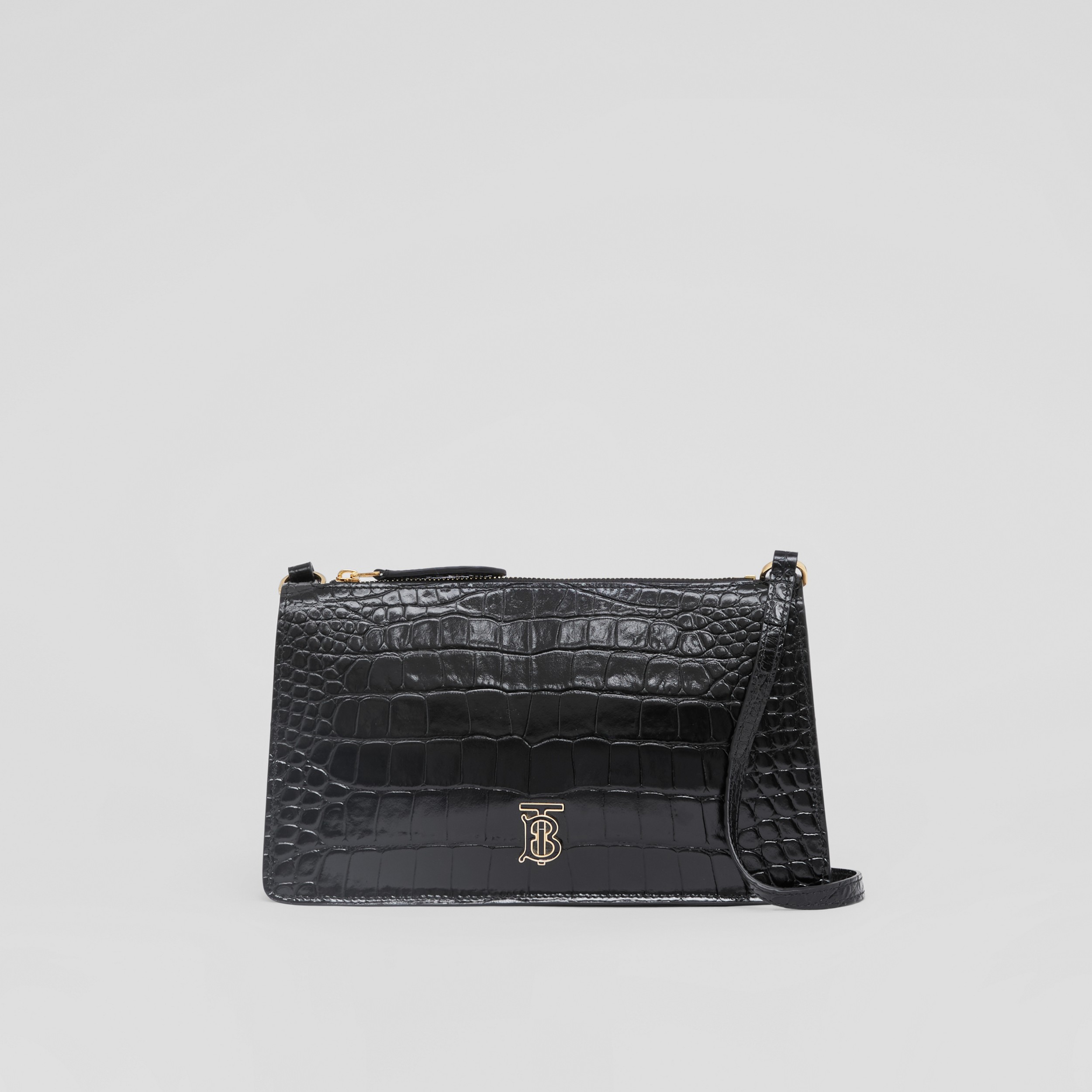 Embossed Leather Mini TB Shoulder Pouch in Black - Women | Burberry® Official - 1