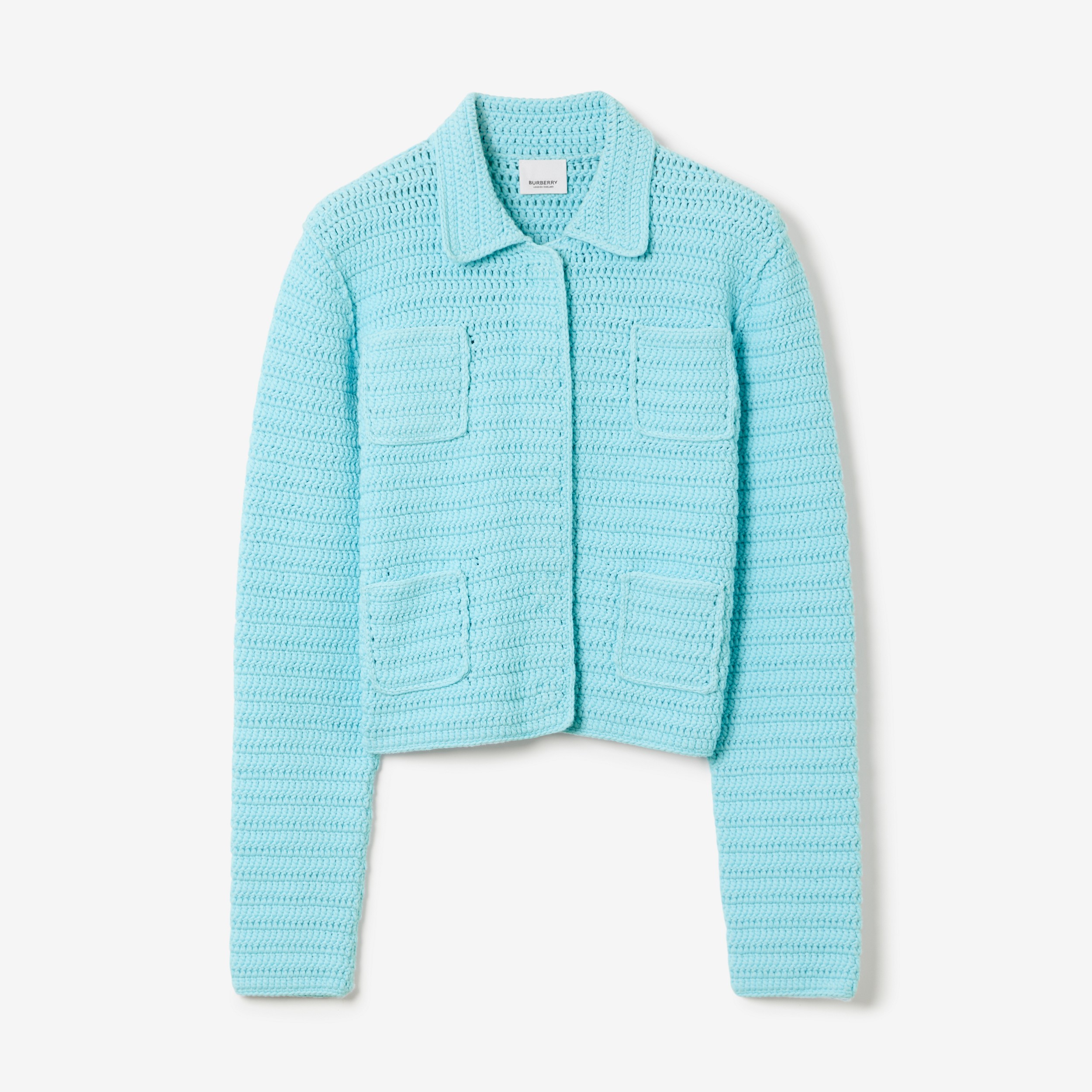Crochet Technical Cotton Jacket in Bright Topaz Blue - Women | Burberry® Official - 1