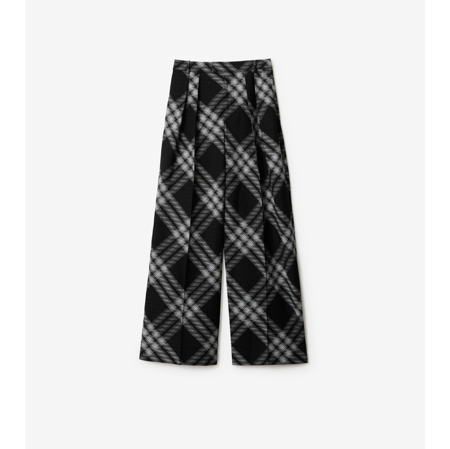 Pleated Check Wool Trousers