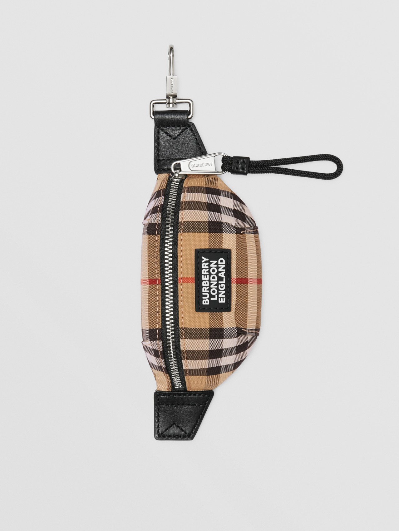 Vintage Check and Leather Bum Bag Charm in Archive Beige