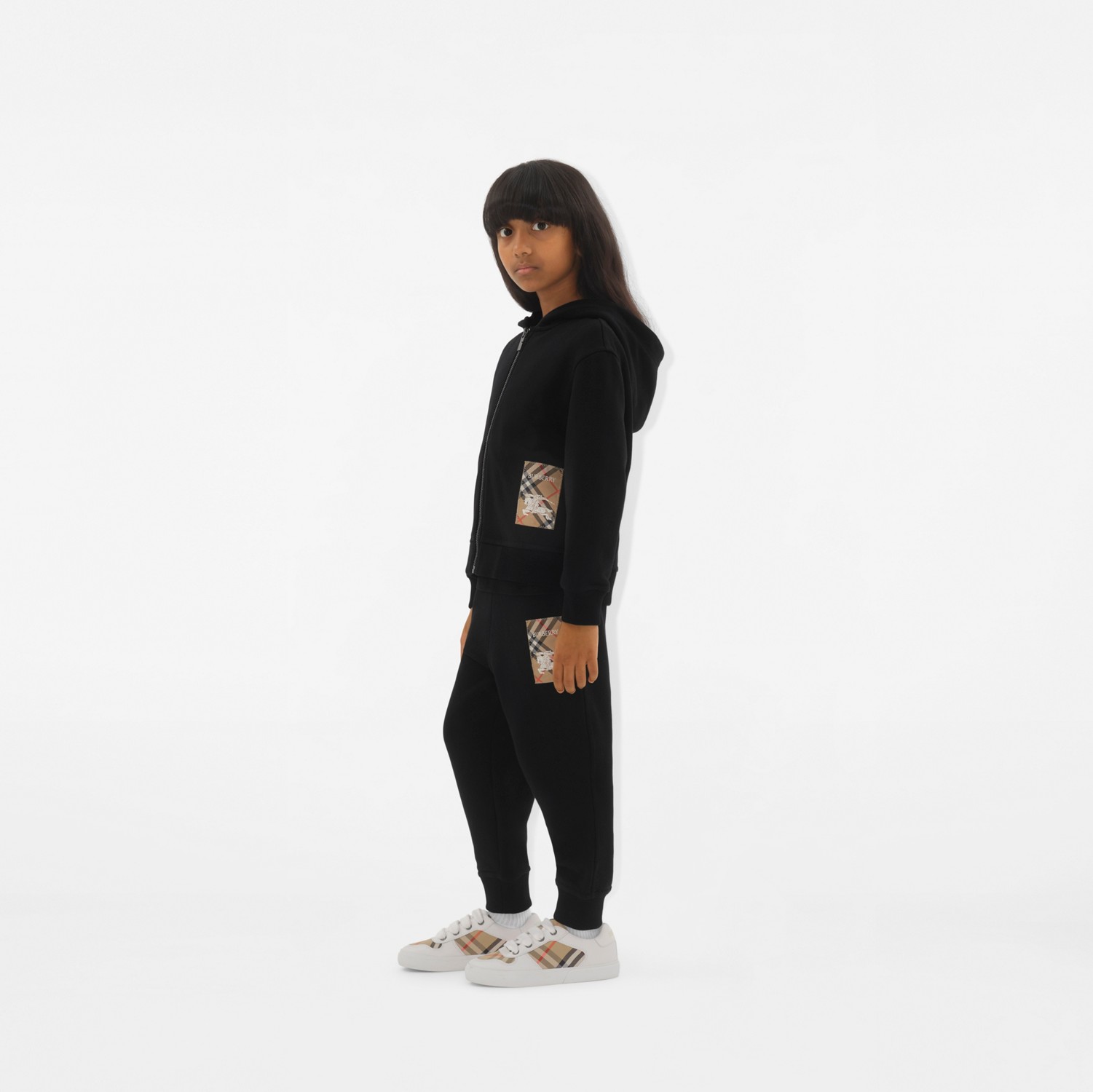 Check Label Cotton Zip Hoodie in Black | Burberry® Official Check Label Cotton Zip Hoodie in Black | Burberry® Official