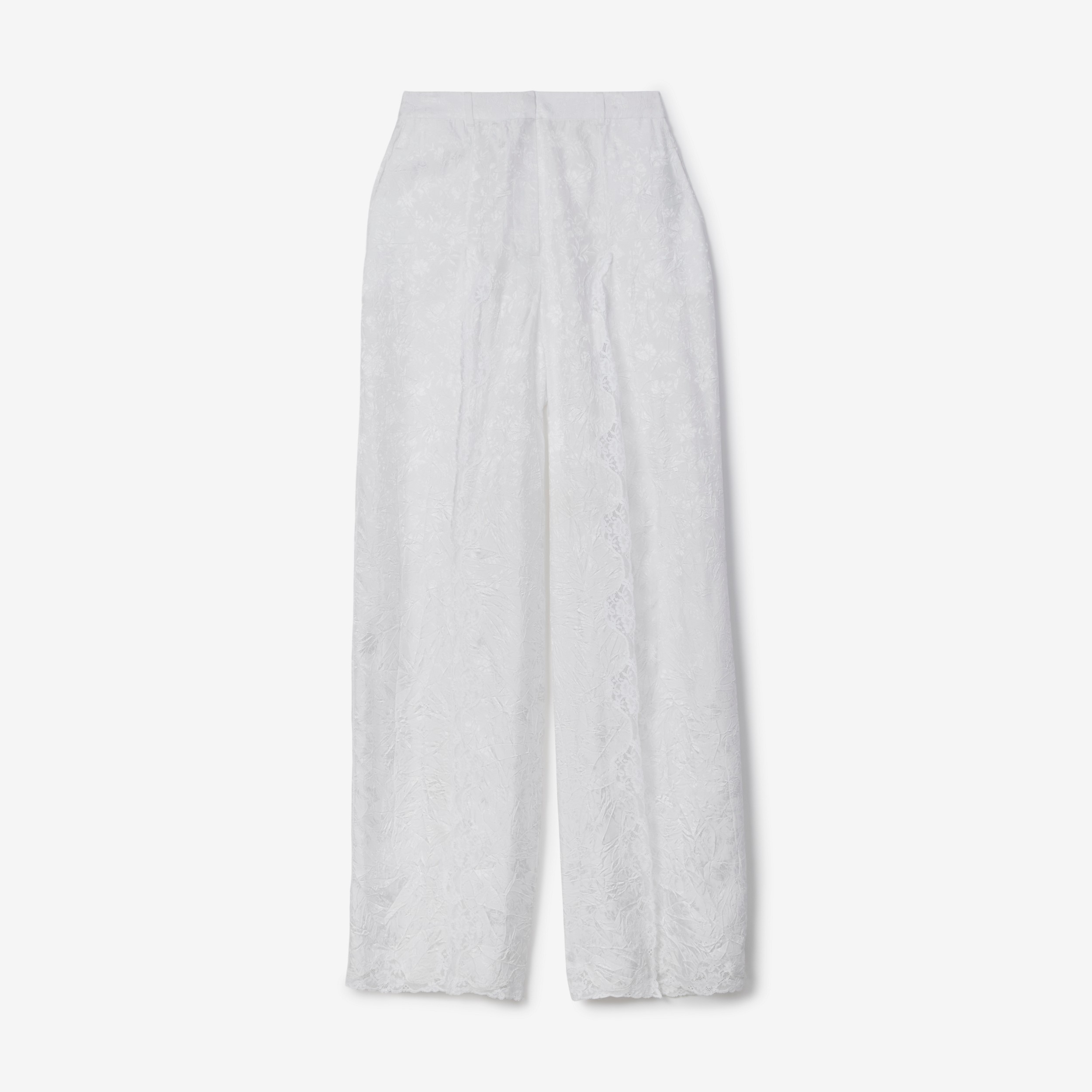 Calças estilo pantalona de viscose com corte personalizado e estampa em jacquard (Branco Óptico) - Mulheres | Burberry® oficial - 1