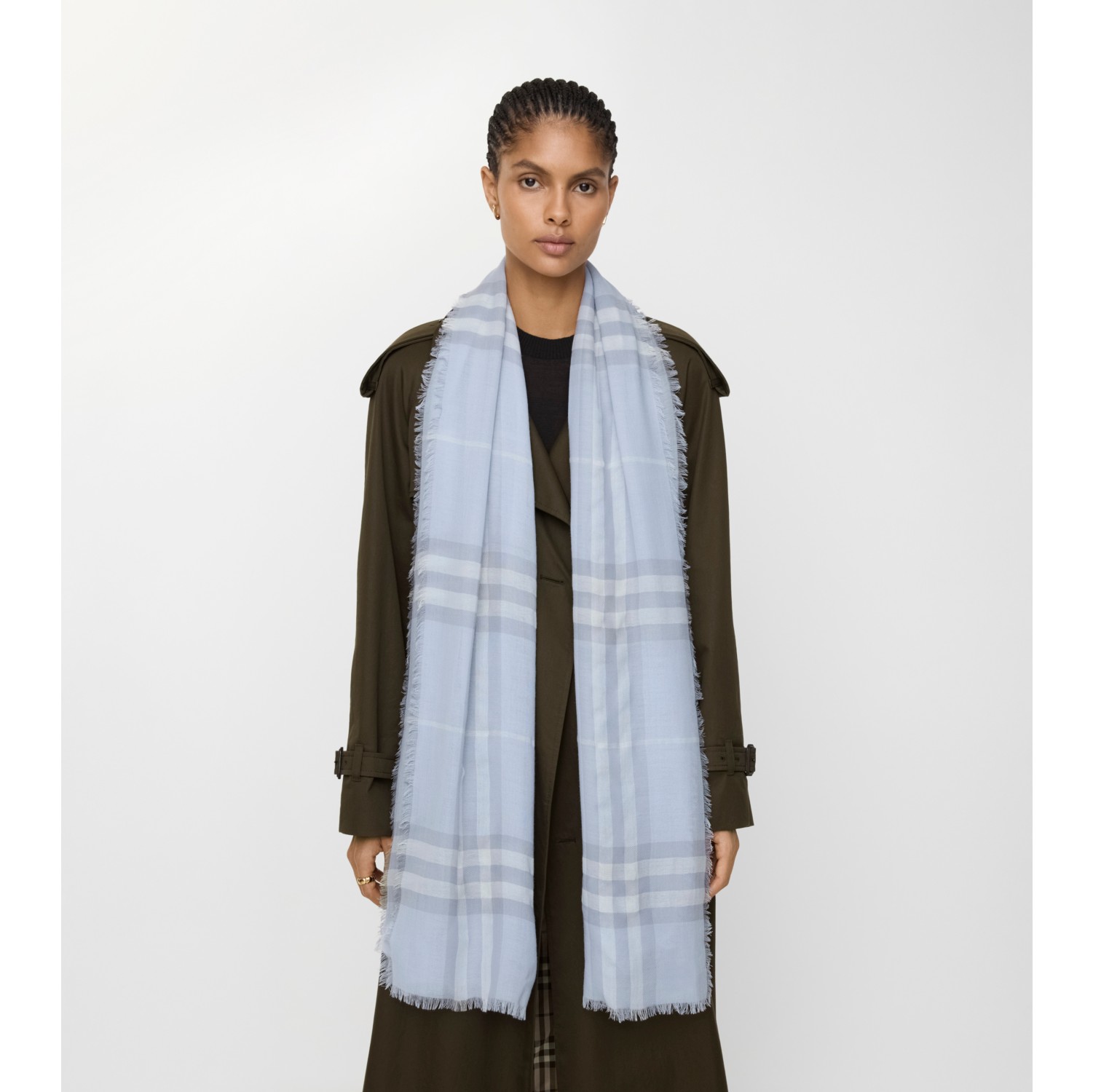 Wide Check Wool Scarf in Mist blue | Burberry® Official