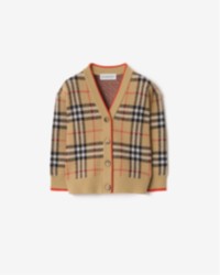 Check Wool Cardigan in Sand