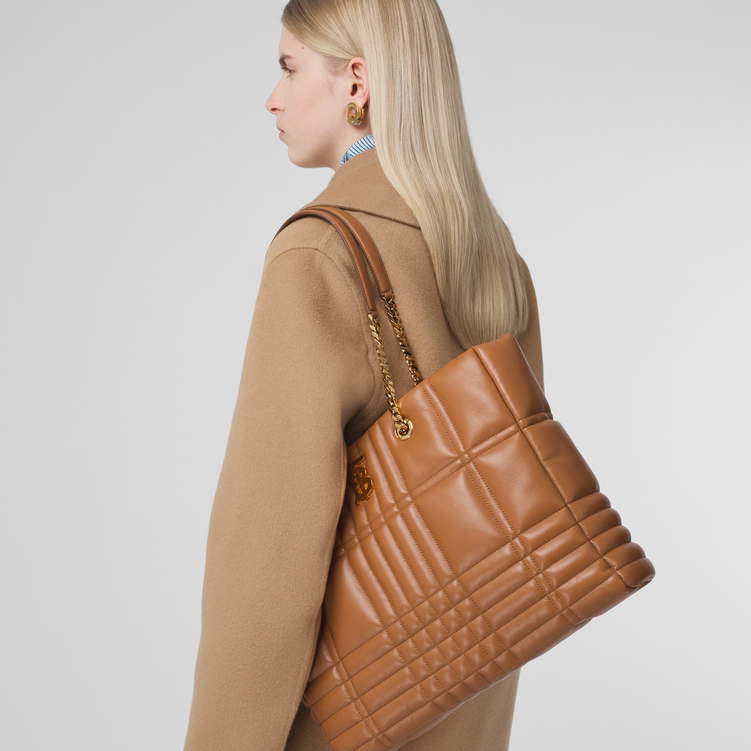 Quilted Leather Medium Lola Shopper Bag in Maple Brown - Women | Burberry® Official - 3