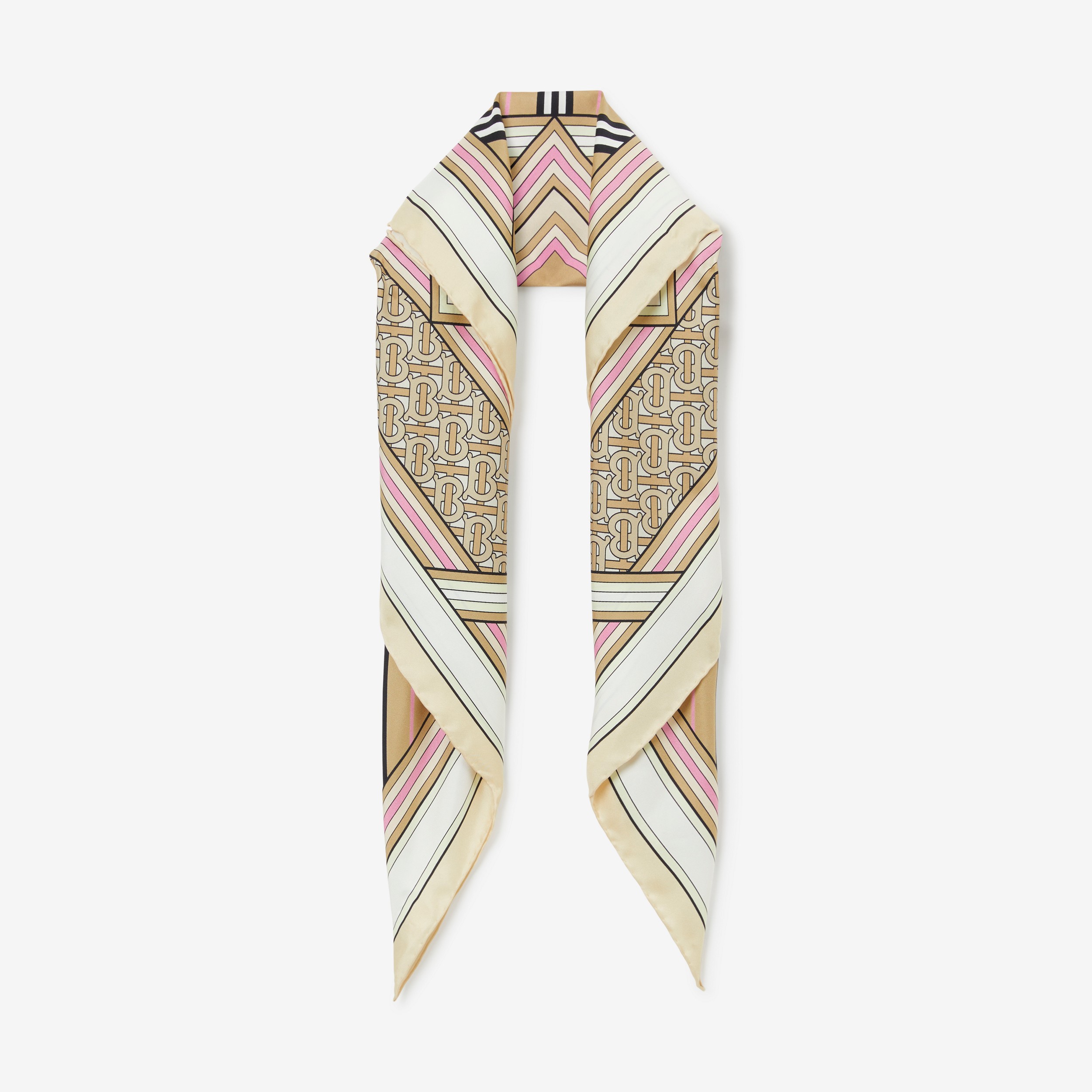 Foulard in seta con collage di stampe (Beige/rosa Pallido) | Sito ufficiale Burberry® - 1
